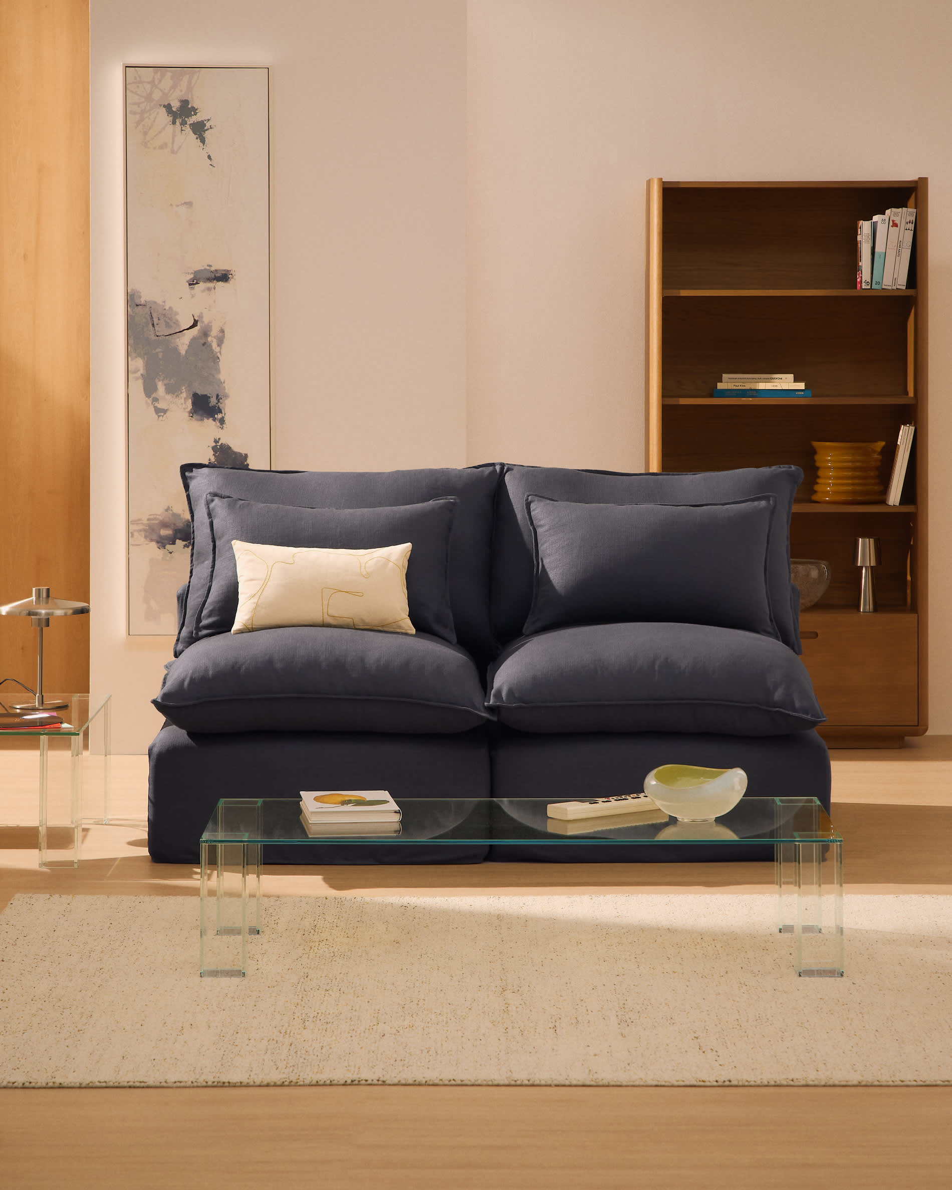 Anarela dark grey linen and viscose 3-seater modular sofa with removable cover 220cm FSC Mix Credit