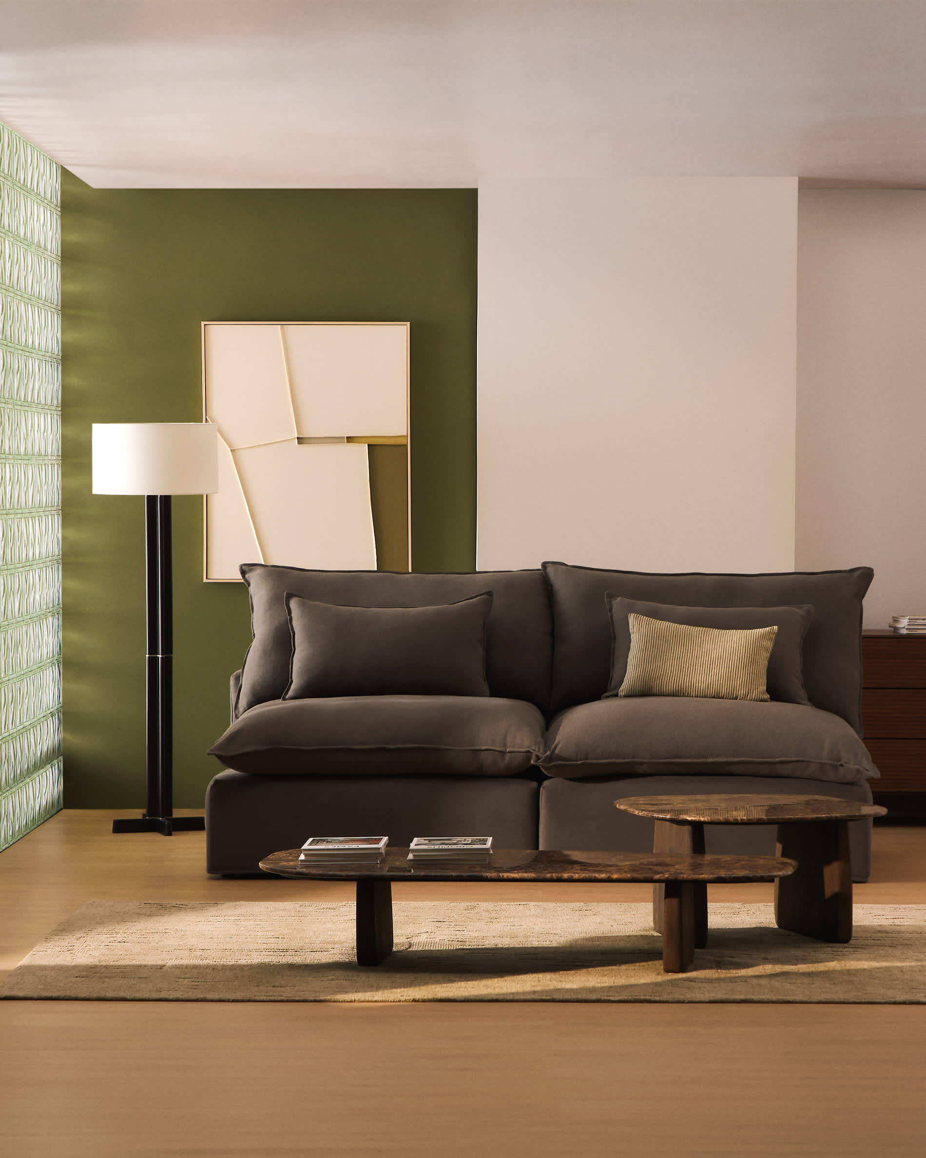 Anarela 100% taupe linen 3-seater modular sofa with removable cover 220cm FSC Mix Credit