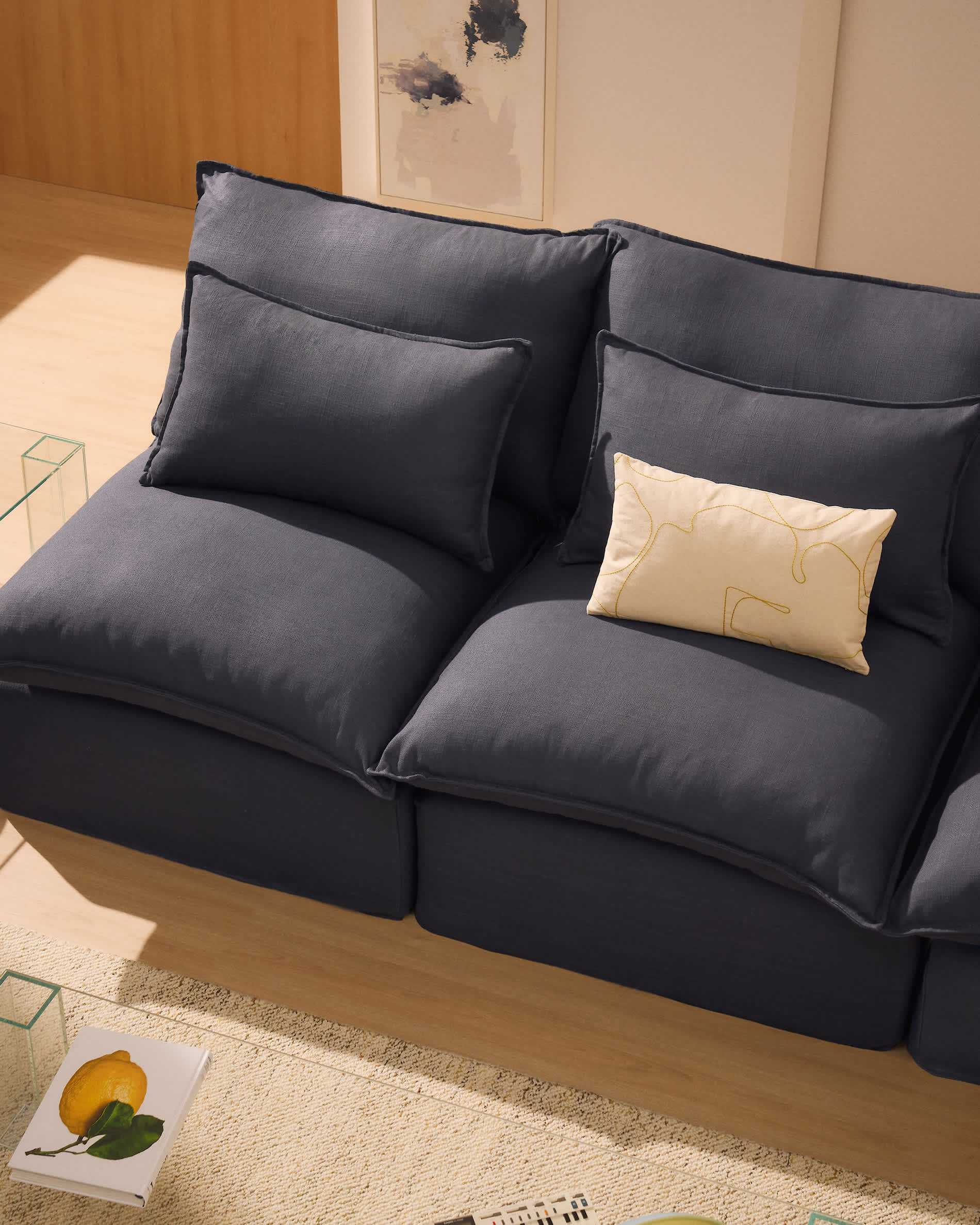 Anarela dark grey linen and viscose 3-seater modular sofa with end module and removable cover 310cm FSC Mix Credit