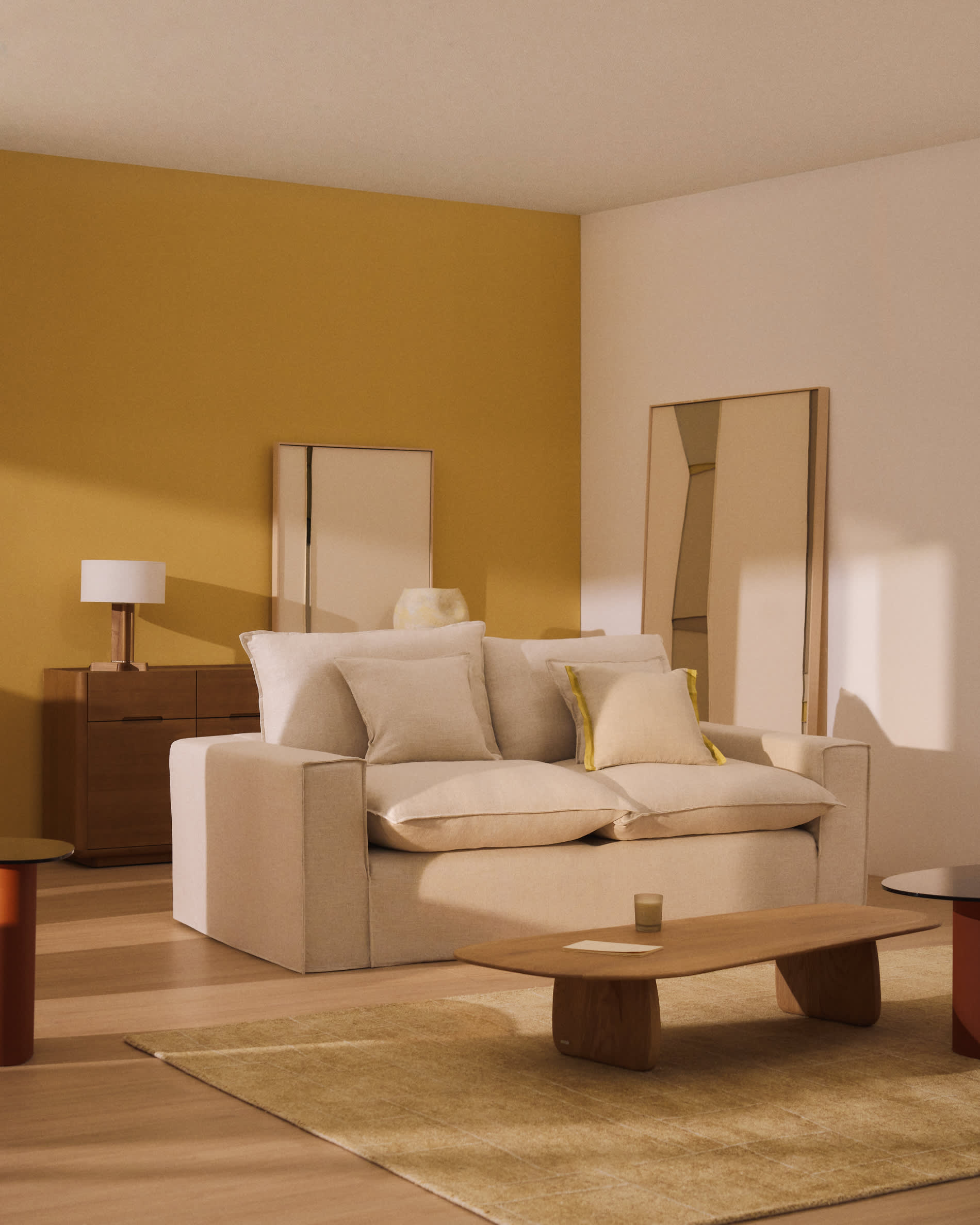 Anarela beige linen and viscose 3-seater sofa with removable cover 260 cm FSC Mix Credit