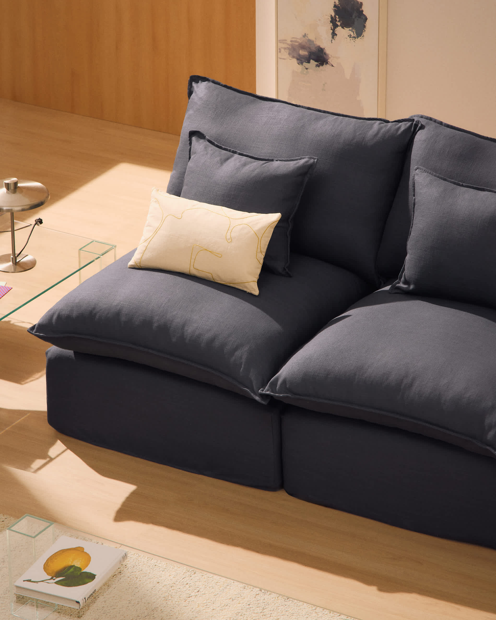 Anarela dark grey linen and viscose 2-seater modular sofa with removable cover 180cm FSC Mix Credit