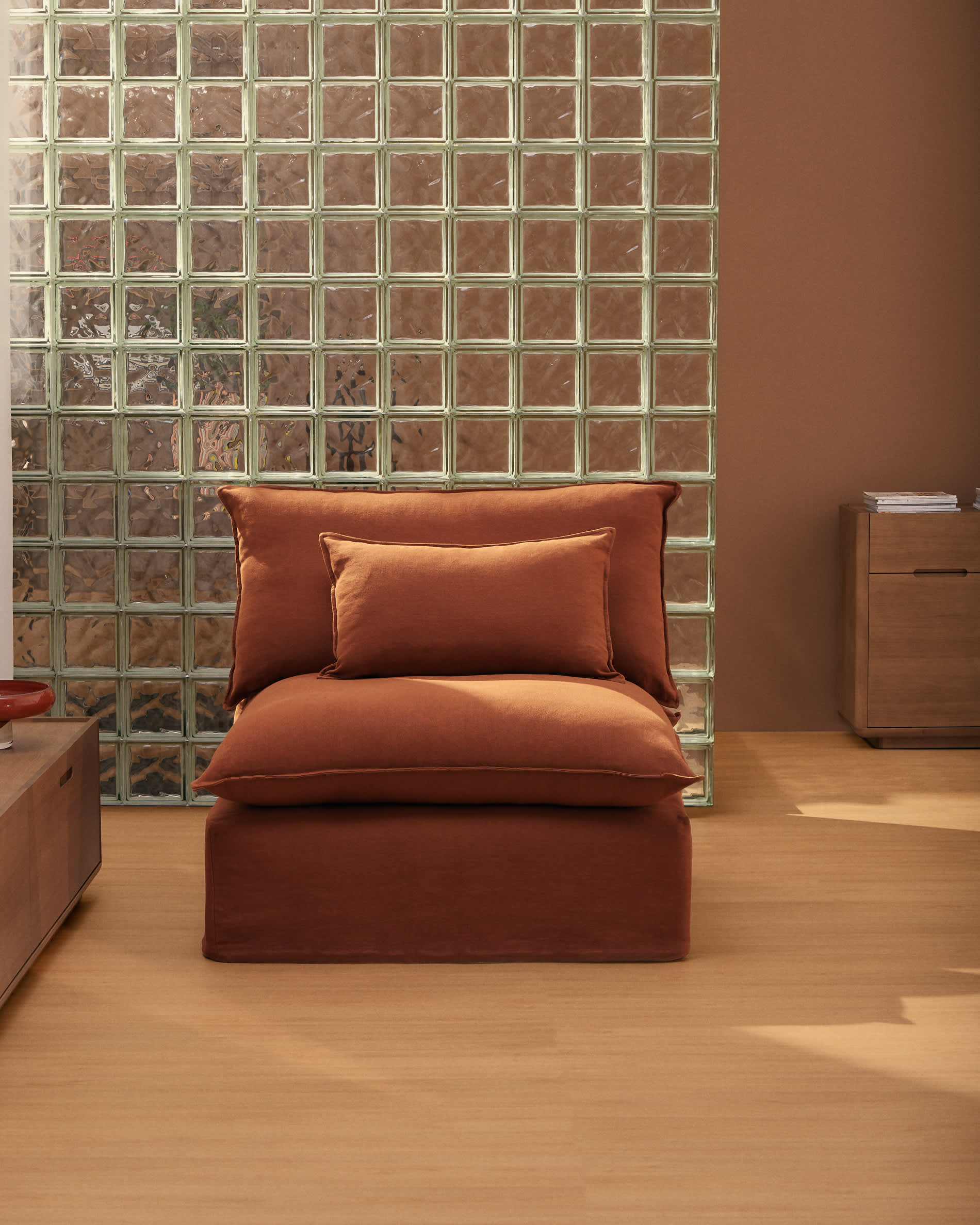 Anarela 100% terracotta linen armchair with removable cover 90cm FSC Mix Credit