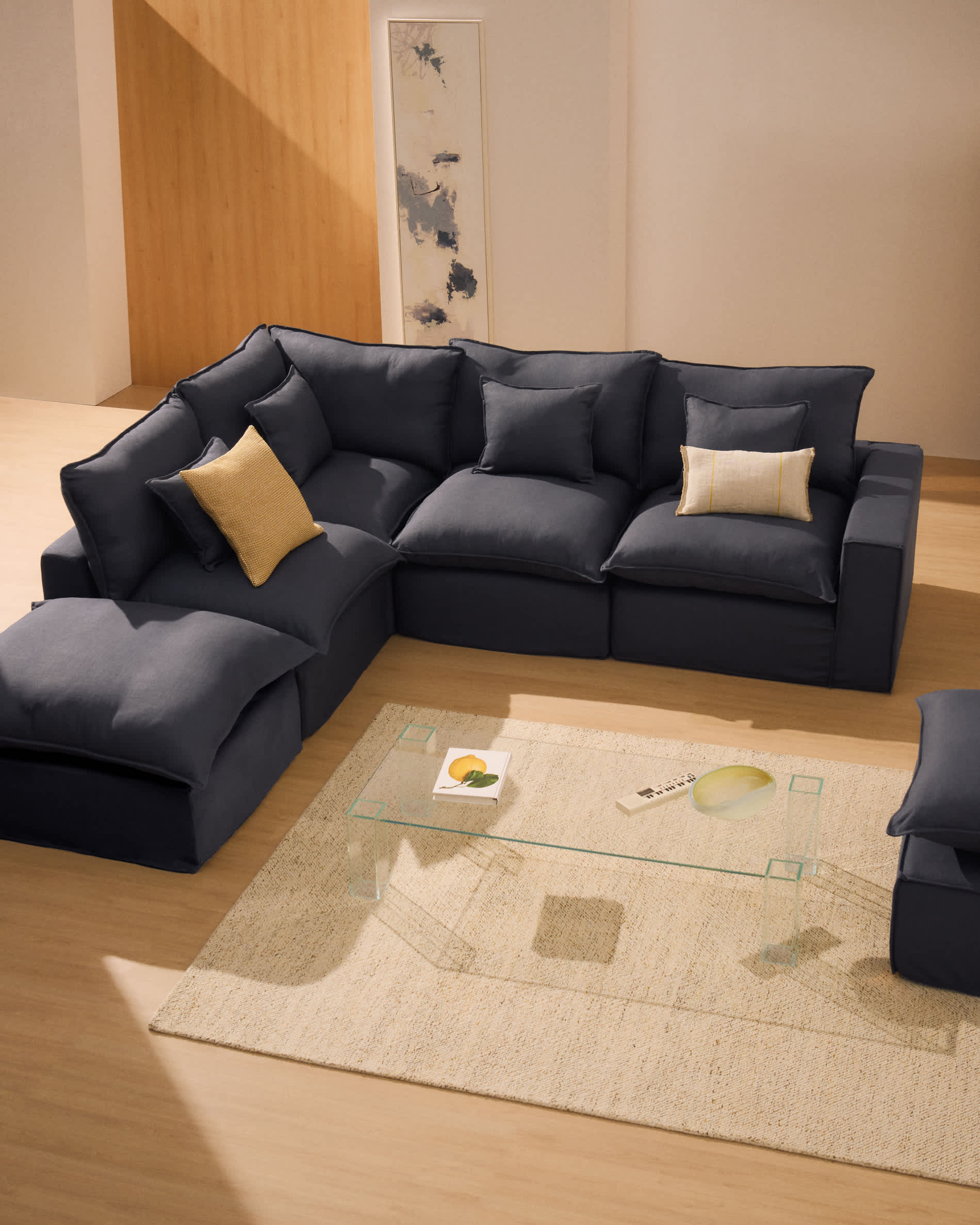 Anarela dark grey linen and viscose 5-seater modular sofa with removable cover 330cm FSC Mix Credit