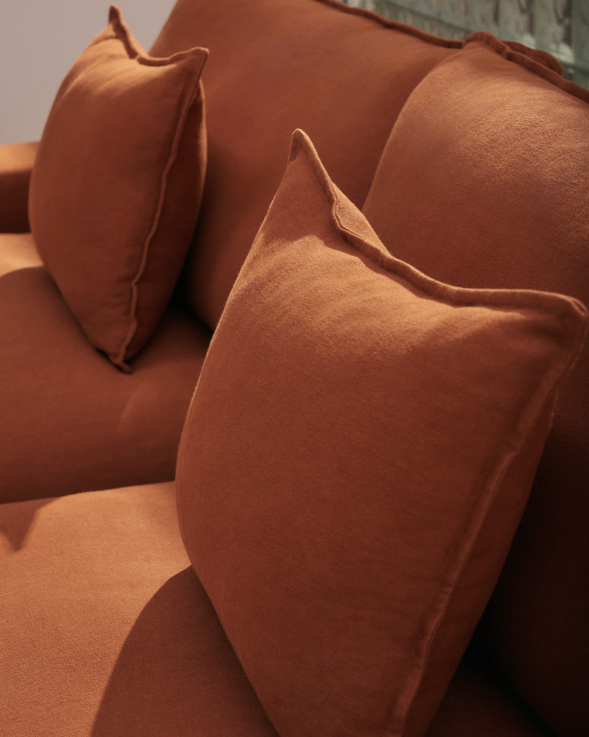 Anarela 100% terracotta linen 3-seater sofa with removable cover 280 cm FSC Mix Credit