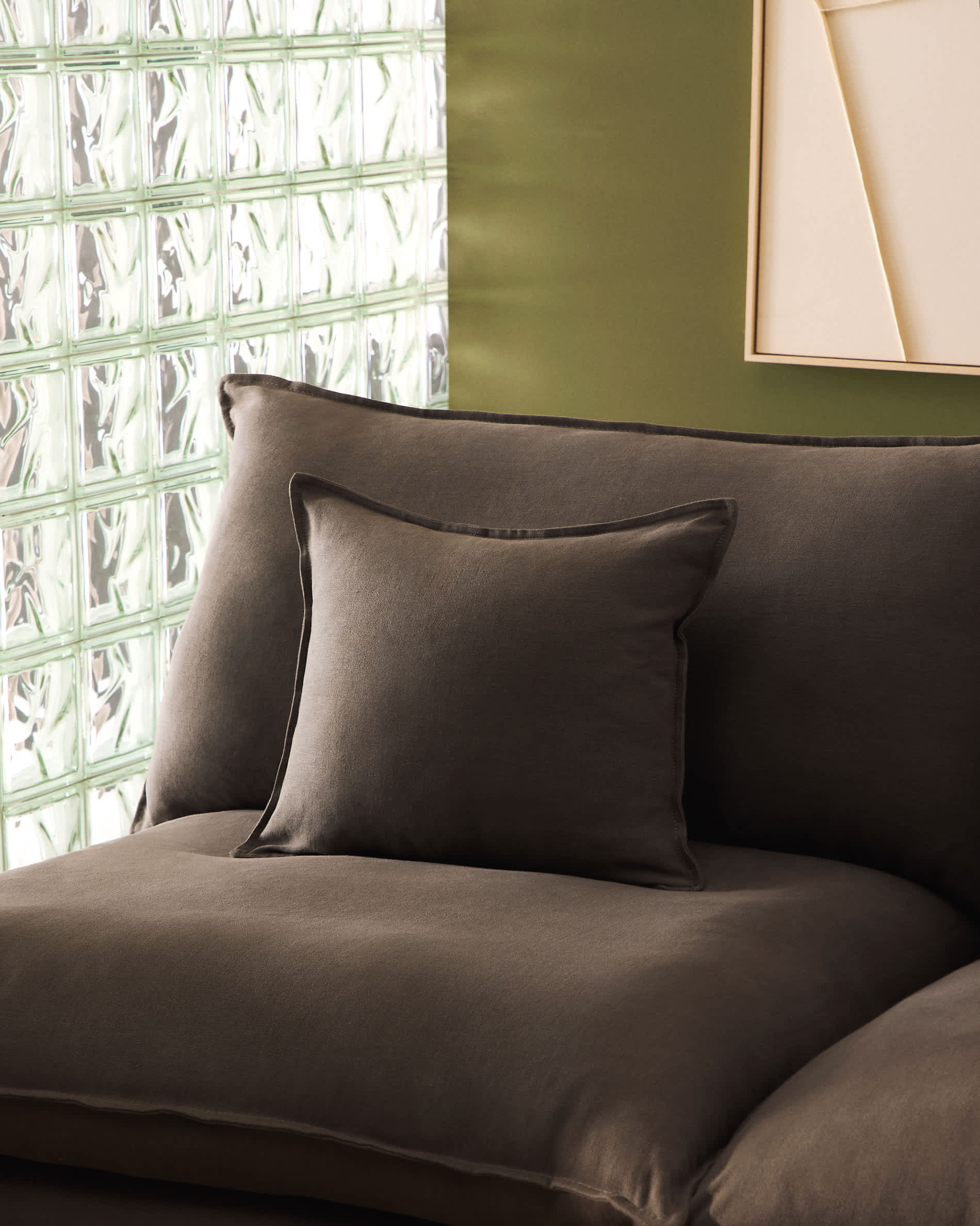 Anarela 100% taupe linen 2-seater modular sofa with removable cover 180cm FSC Mix Credit