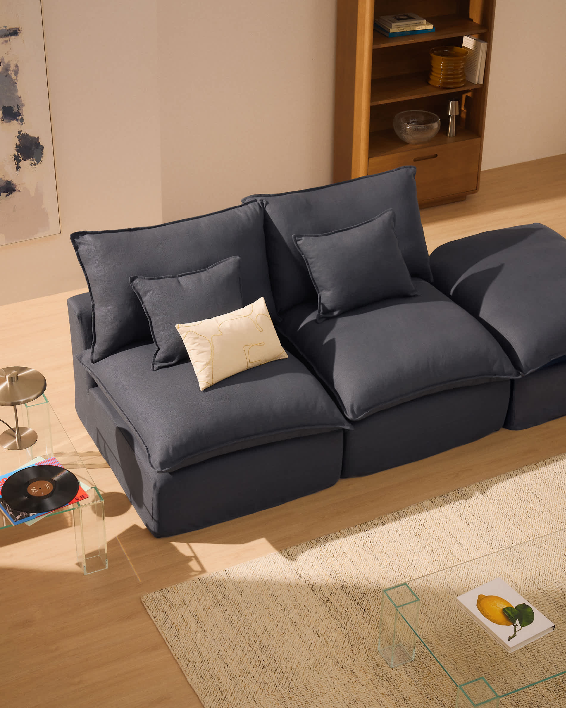 Anarela dark grey linen and viscose 2-seater modular sofa with end module and removable cover 270cm FSC Mix Credit
