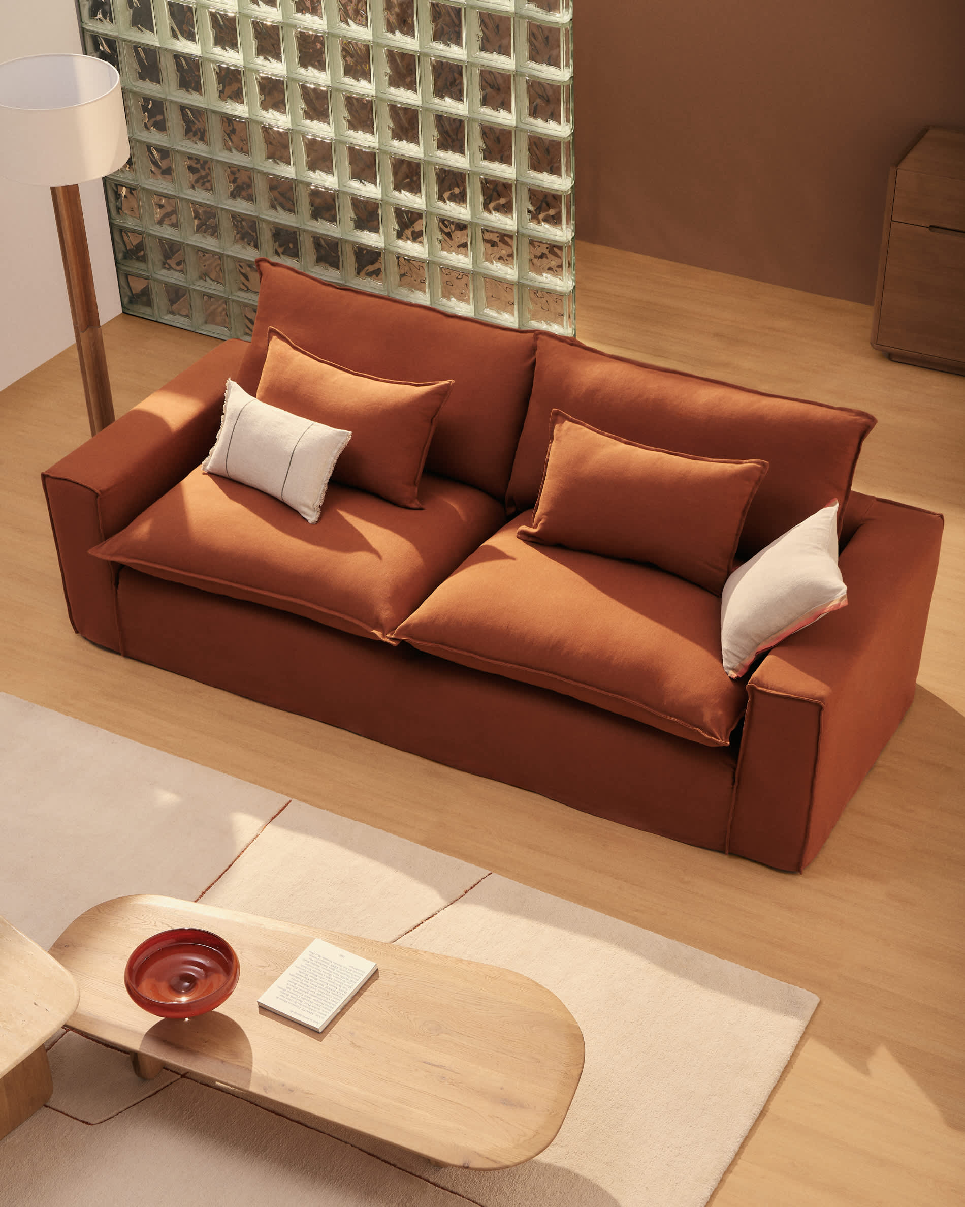 Anarela 100% terracotta linen 3-seater sofa with removable cover 260 cm FSC Mix Credit