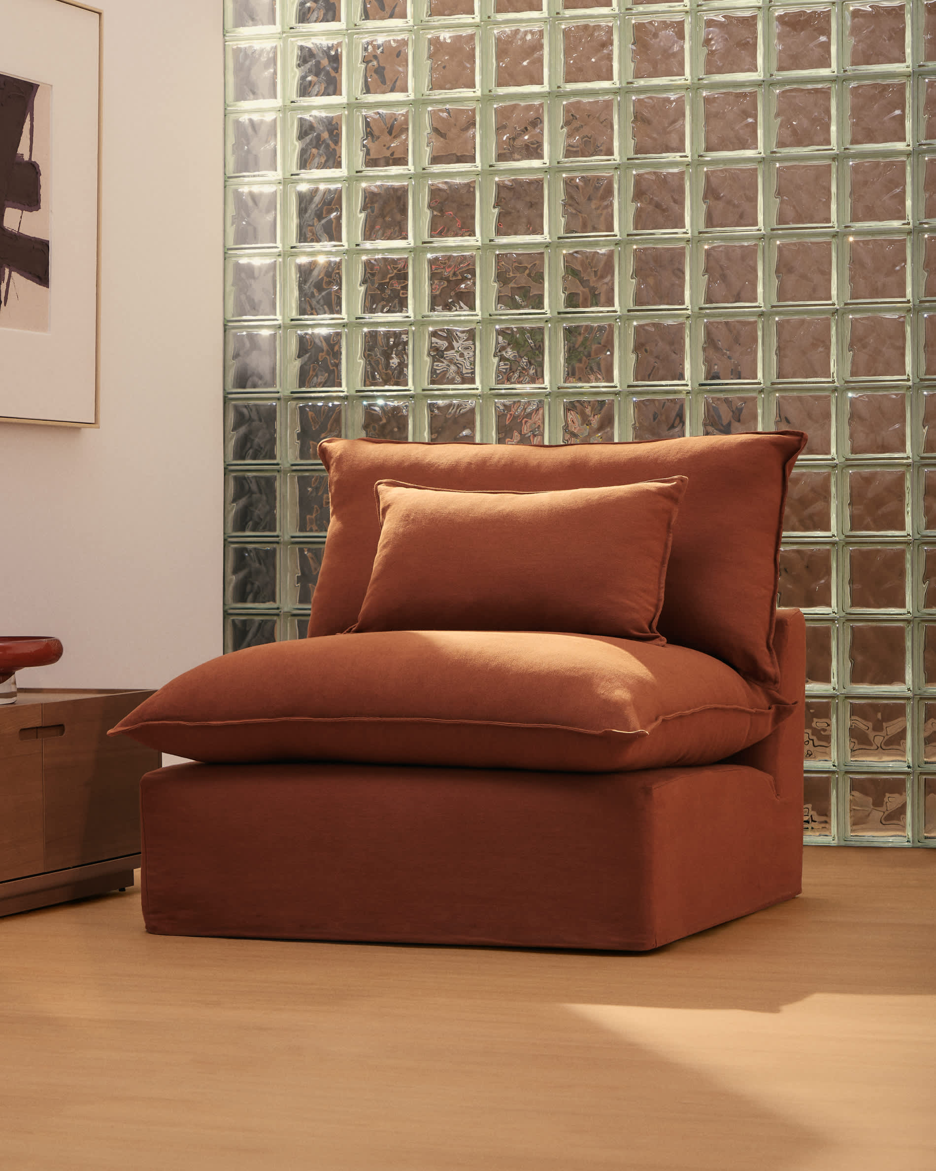 Anarela 100% terracotta linen armchair with removable cover 110cm FSC Mix Credit