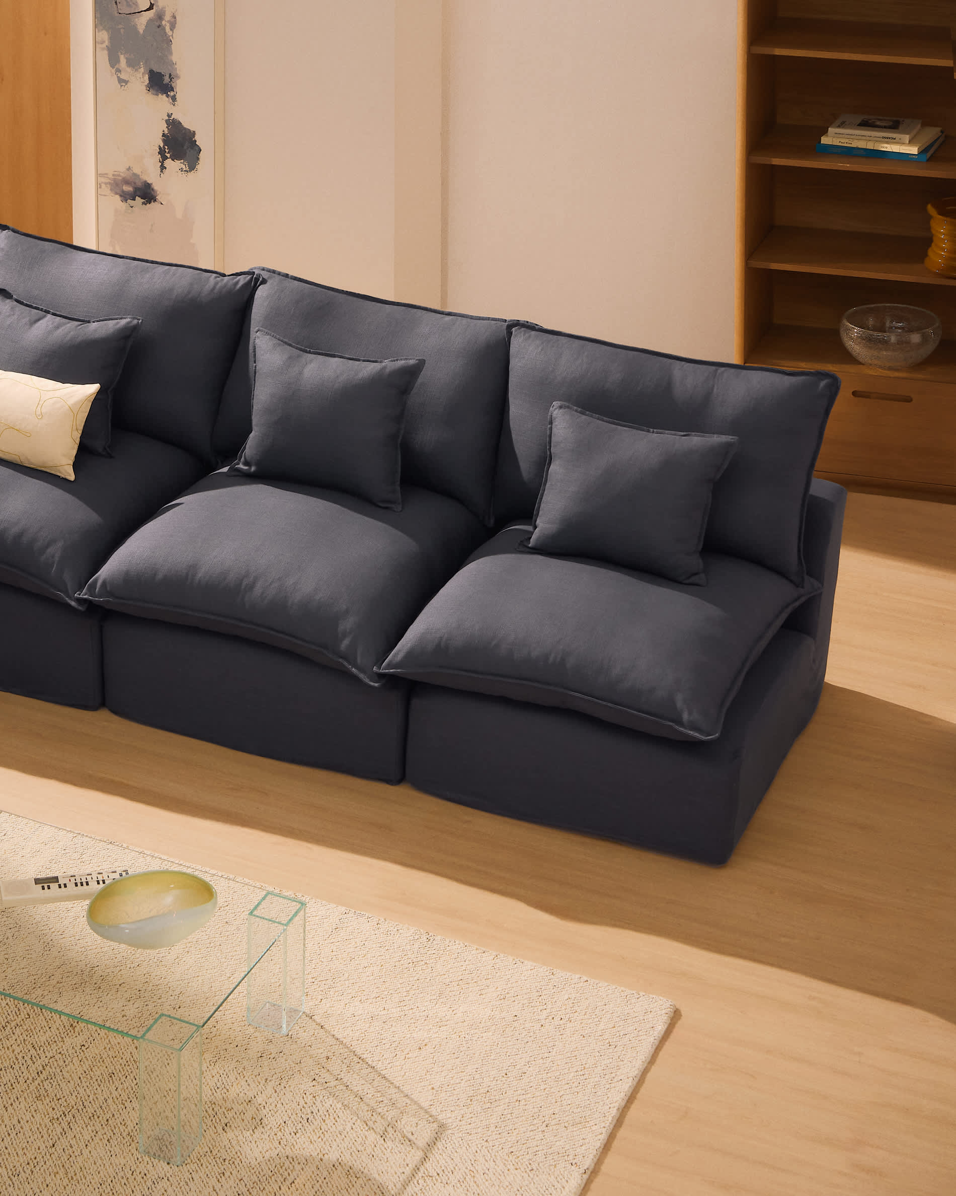 Anarela dark grey linen and viscose 3-seater modular sofa with removable cover 270cm FSC Mix Credit