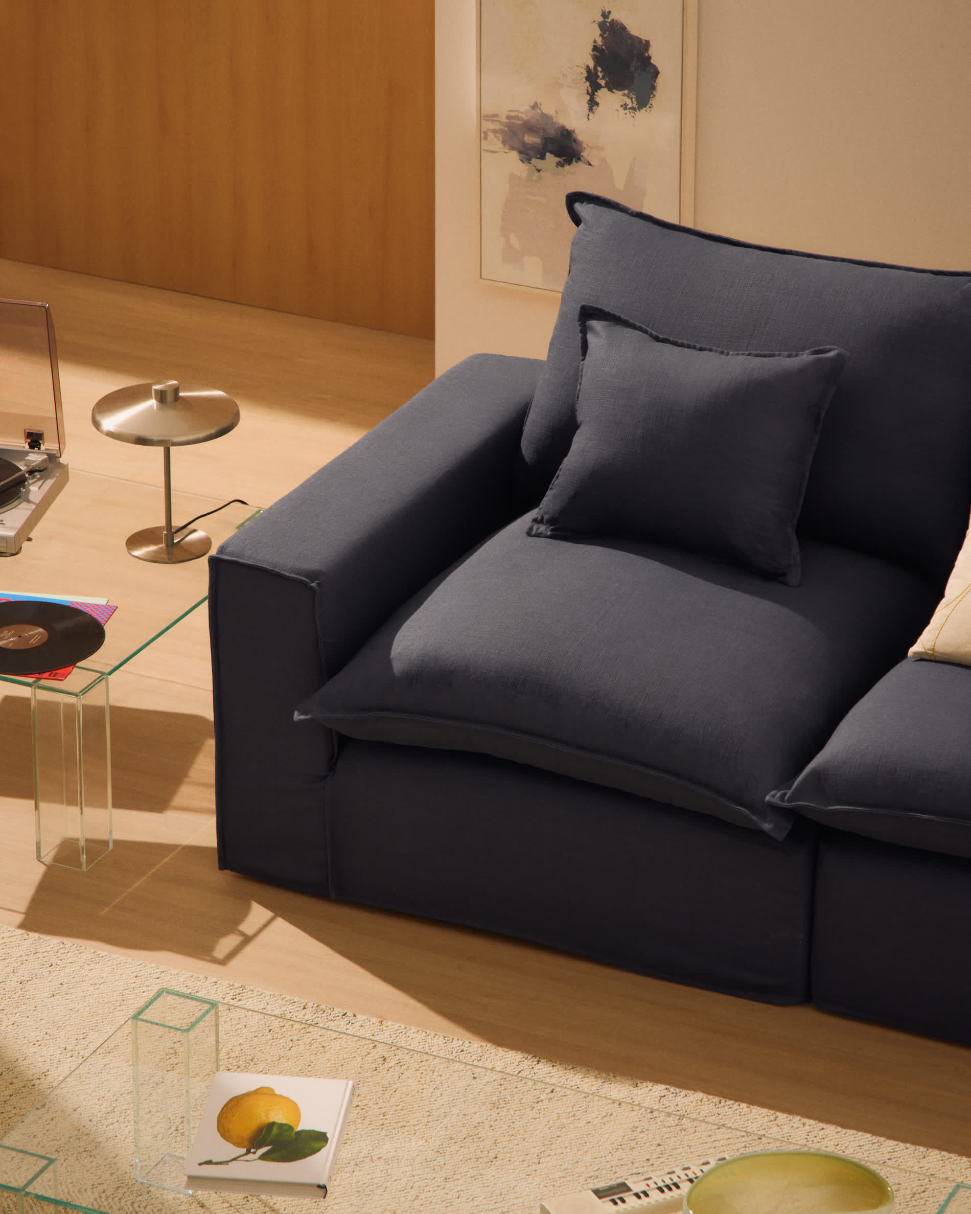 Anarela dark grey linen and viscose 2-seater sofa with removable cover 220 cm FSC Mix Credit
