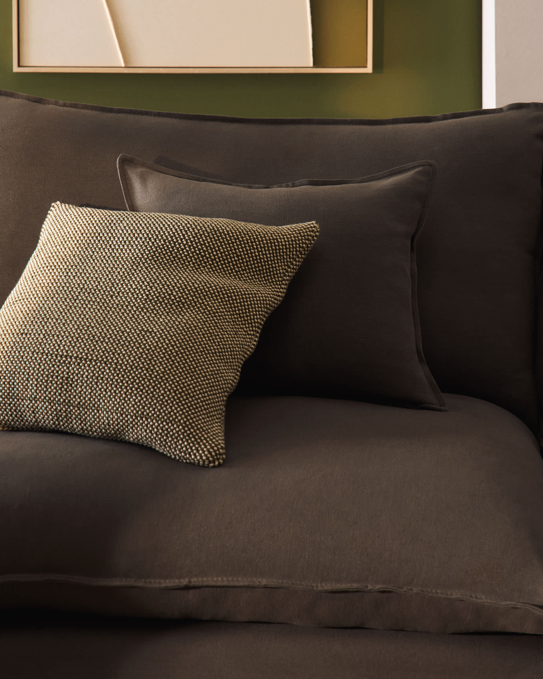 Anarela 100% taupe linen 2-seater modular sofa with end module and removable cover 270cm FSC Mix Credit