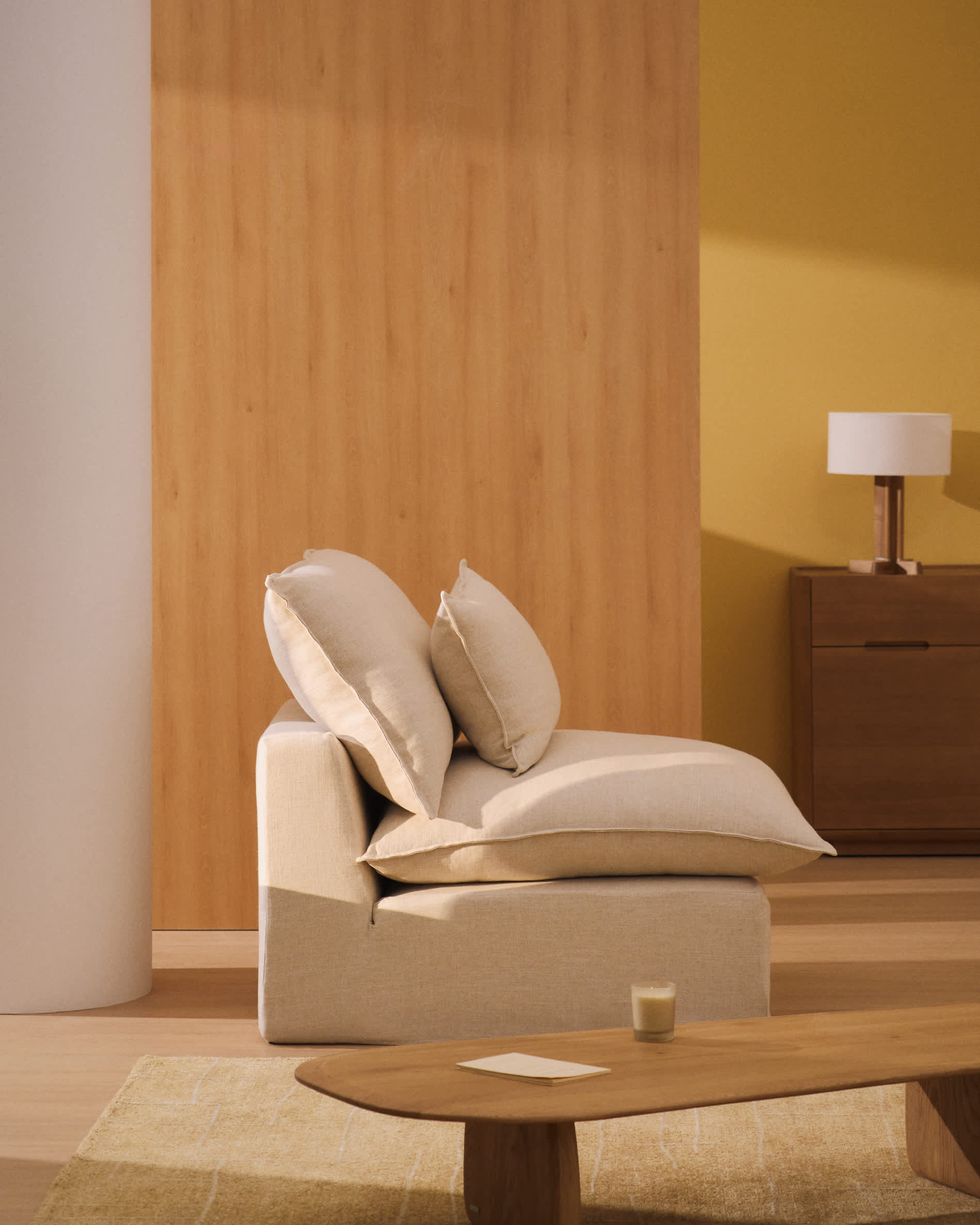 Anarela beige linen and viscose armchair with removable cover 110cm FSC Mix Credit