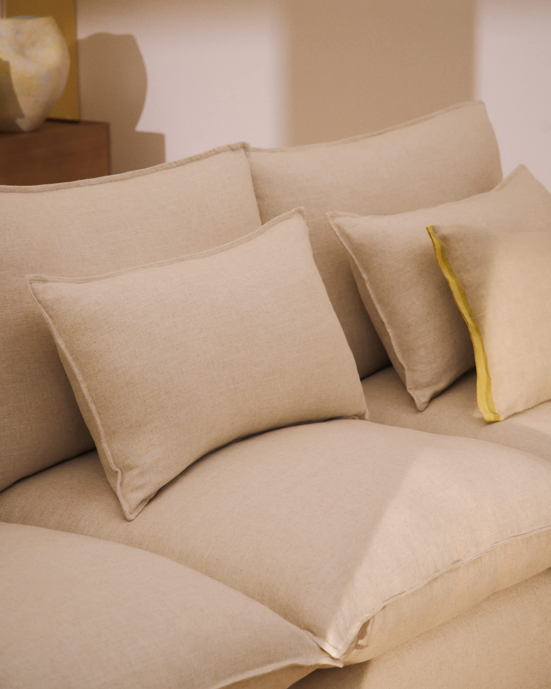 Anarela beige linen and viscose 5-seater modular sofa with removable cover 330cm FSC Mix Credit