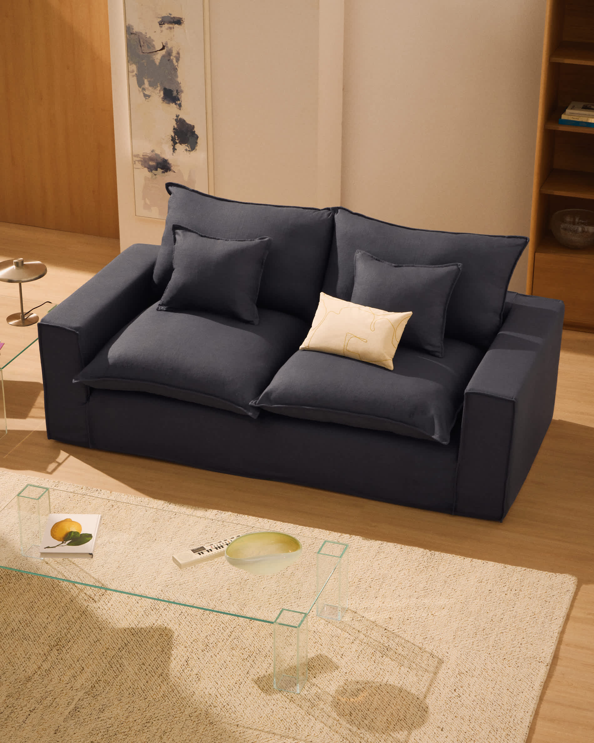 Anarela dark grey linen and viscose 3-seater sofa with removable cover 280 cm FSC Mix Credit