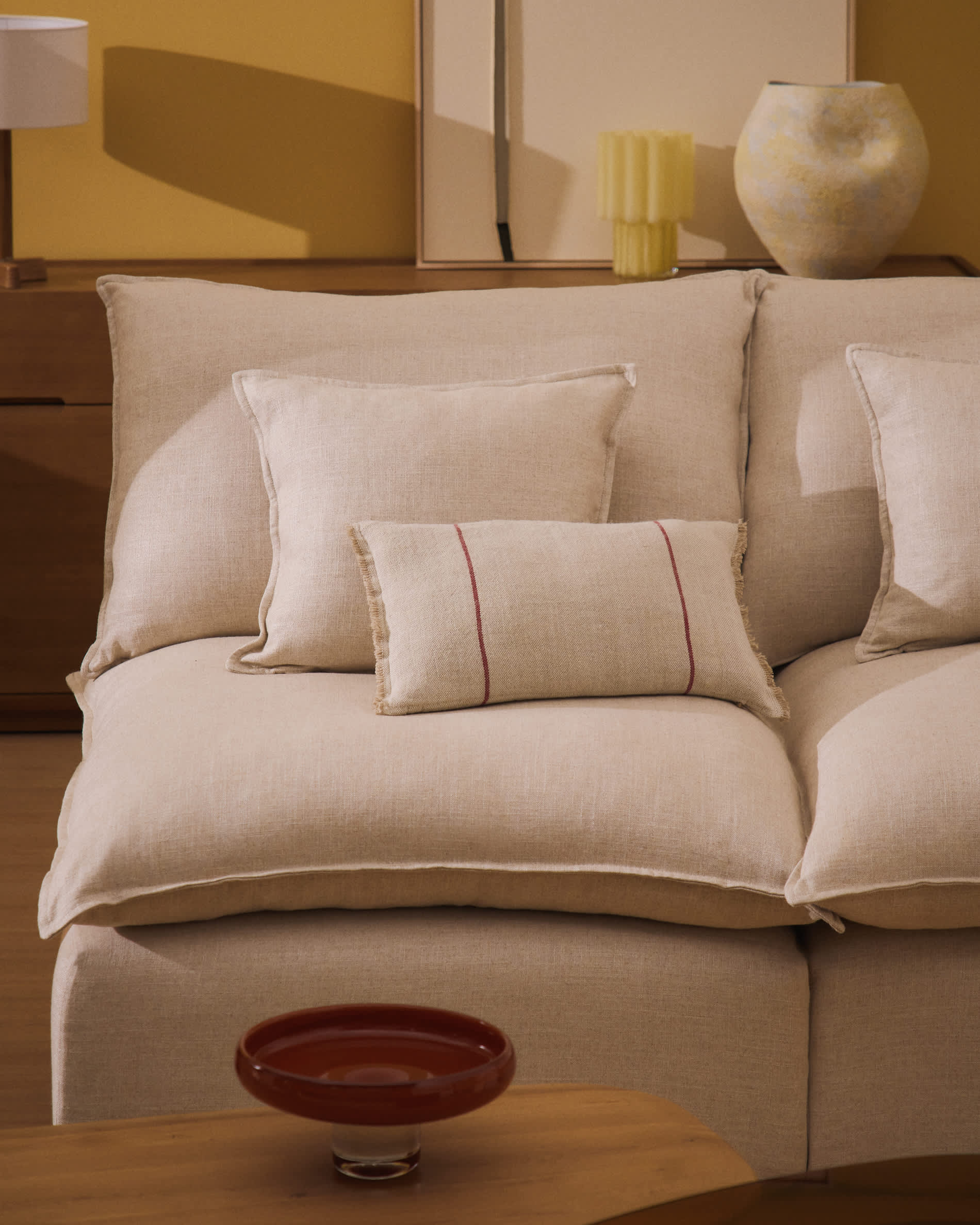 Anarela beige linen and viscose 2-seater modular sofa with removable cover 180cm FSC Mix Credit
