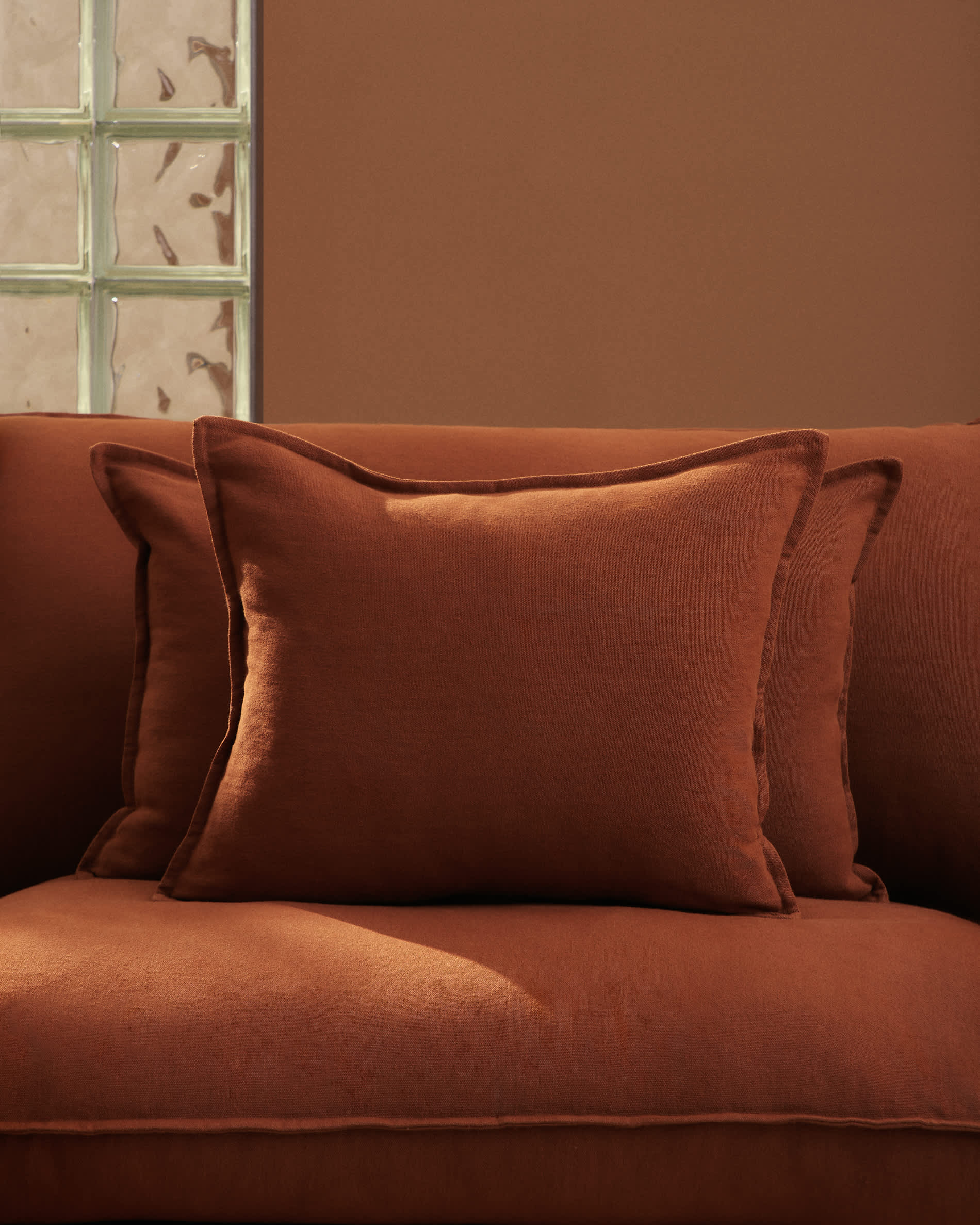 Anarela 100% terracotta linen 6-seater modular corner sofa with removable cover 327 x 217cm / 217 x 327cm FSC Mix Credit