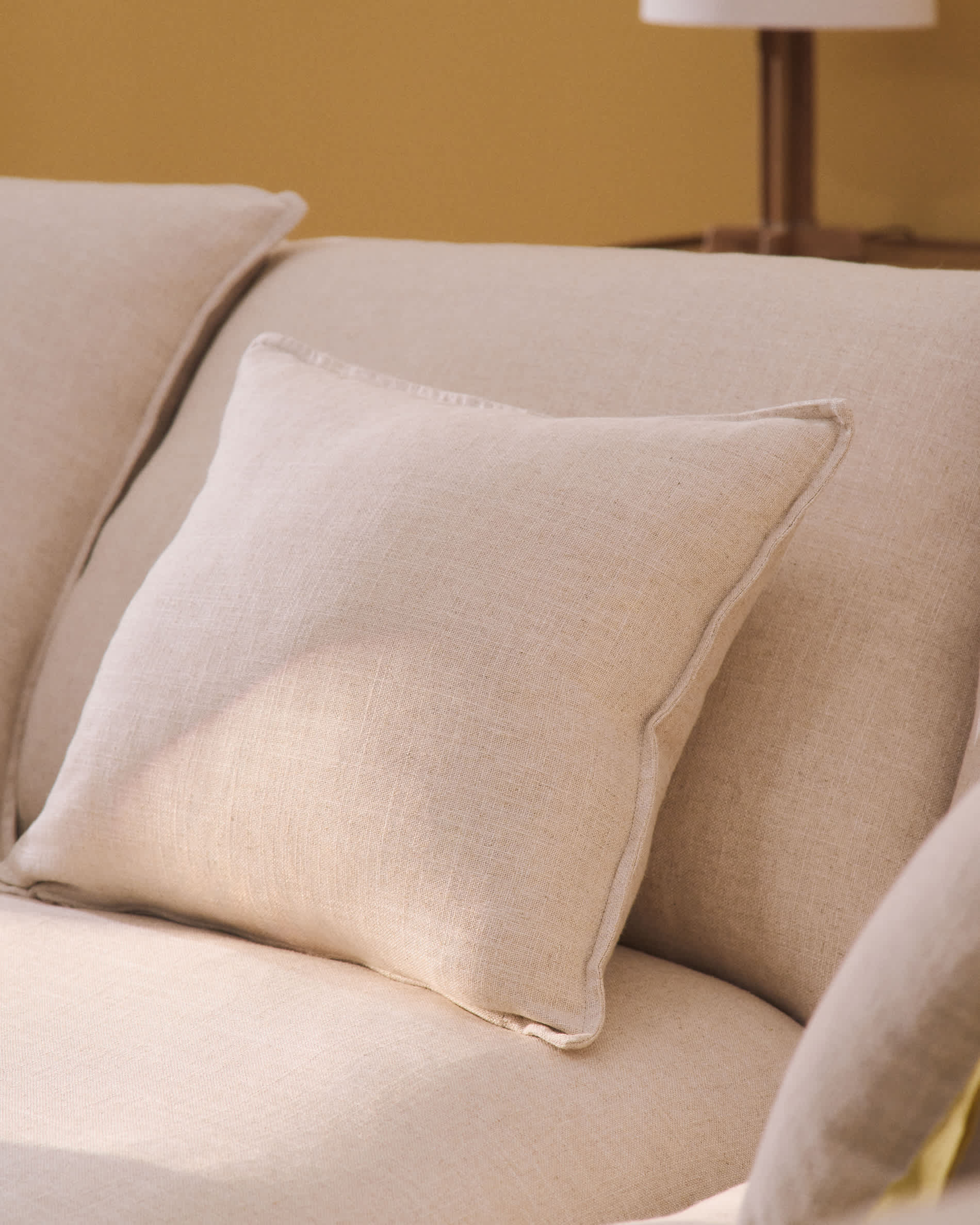 Anarela beige linen and viscose 2-seater modular sofa with end module and removable cover 270cm FSC Mix Credit