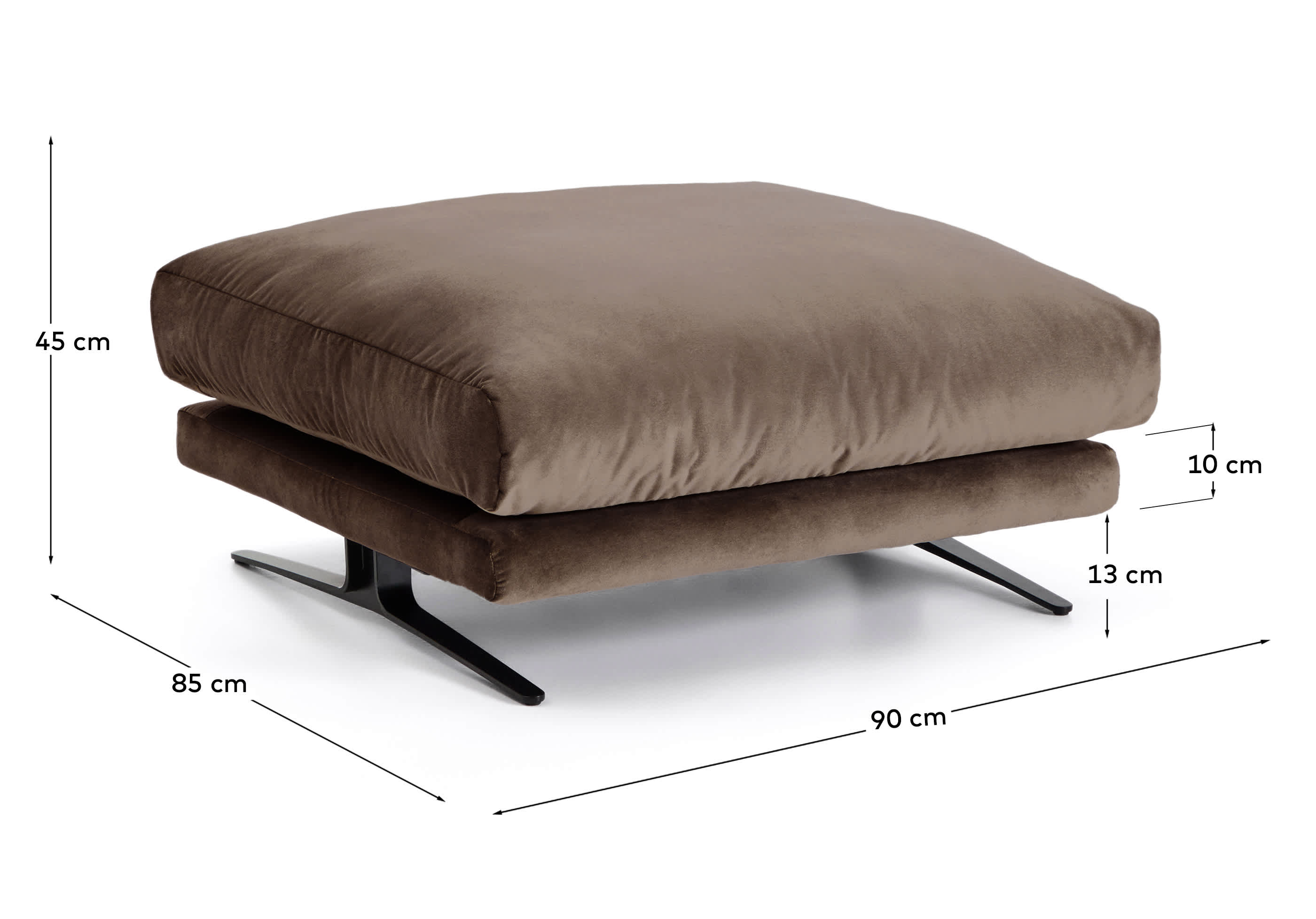 Veliro footrest in chocolate brown velvet with steel legs with black finish 85 x 90 cm FSC Mix Credit