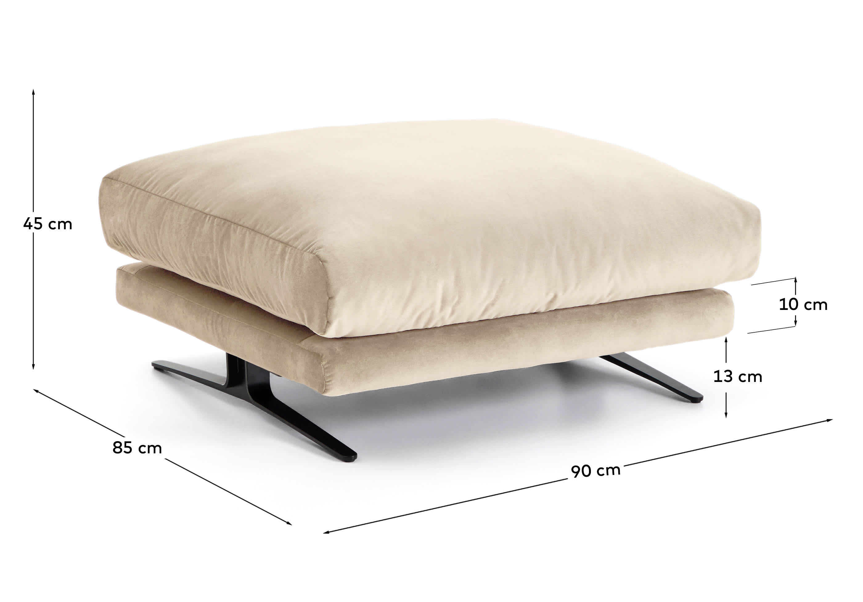 Veliro footrest in pearl velvet with steel legs with black finish 85 x 90 cm FSC Mix Credit
