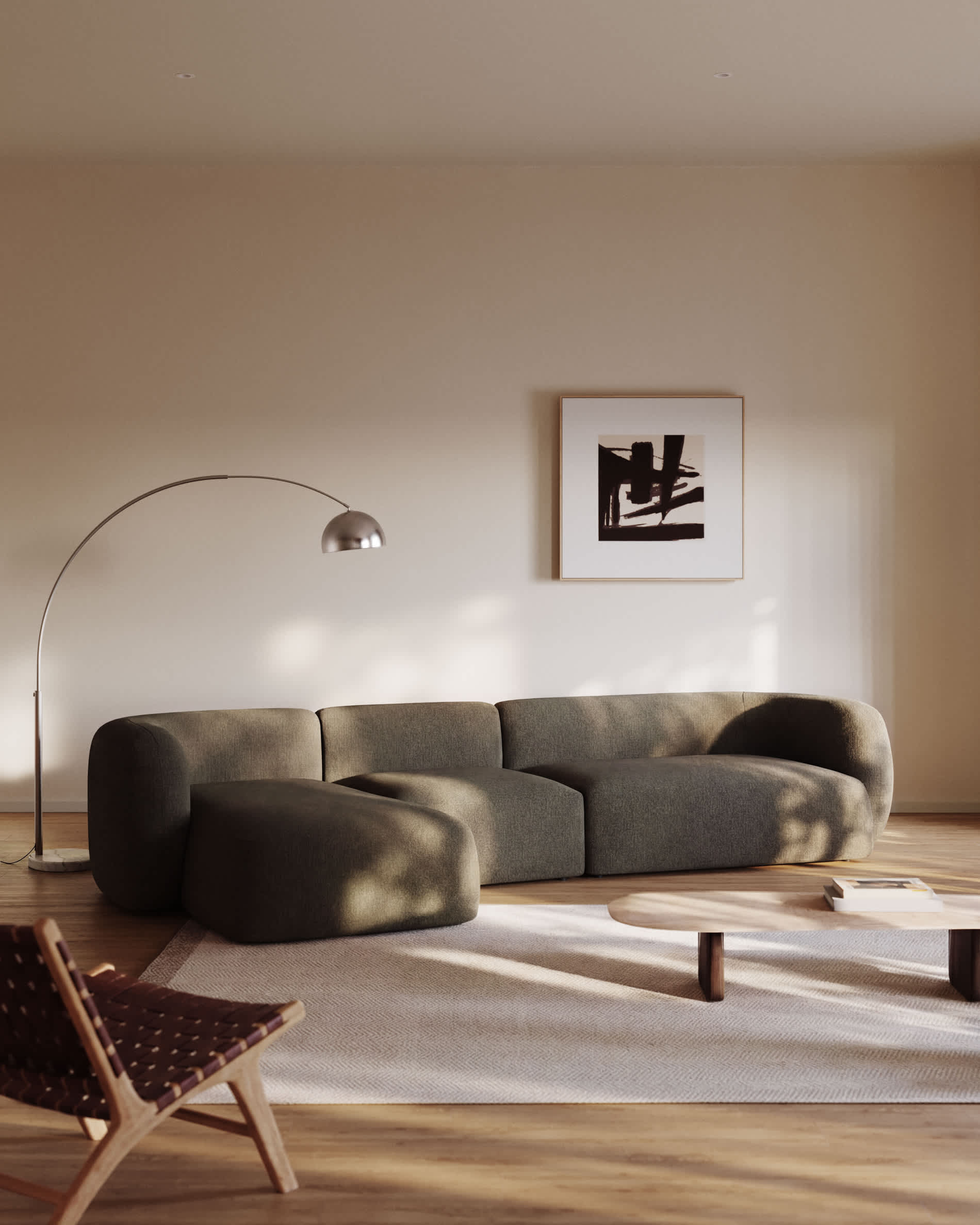 Martina green chenille 4-seater modular sofa with left chaise longue 377 cm