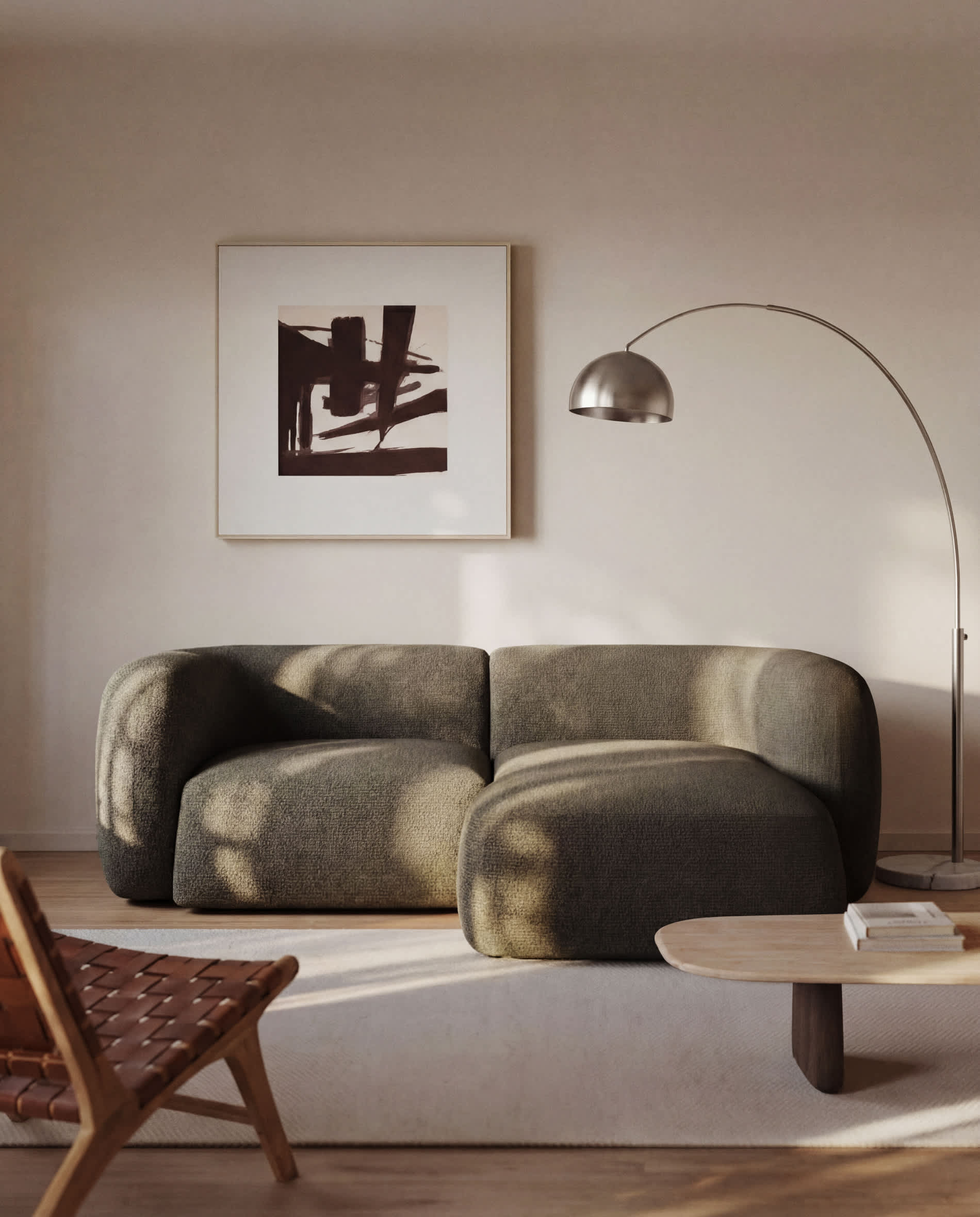 Martina green chenille 2-seater modular sofa with right chaise longue 230 cm