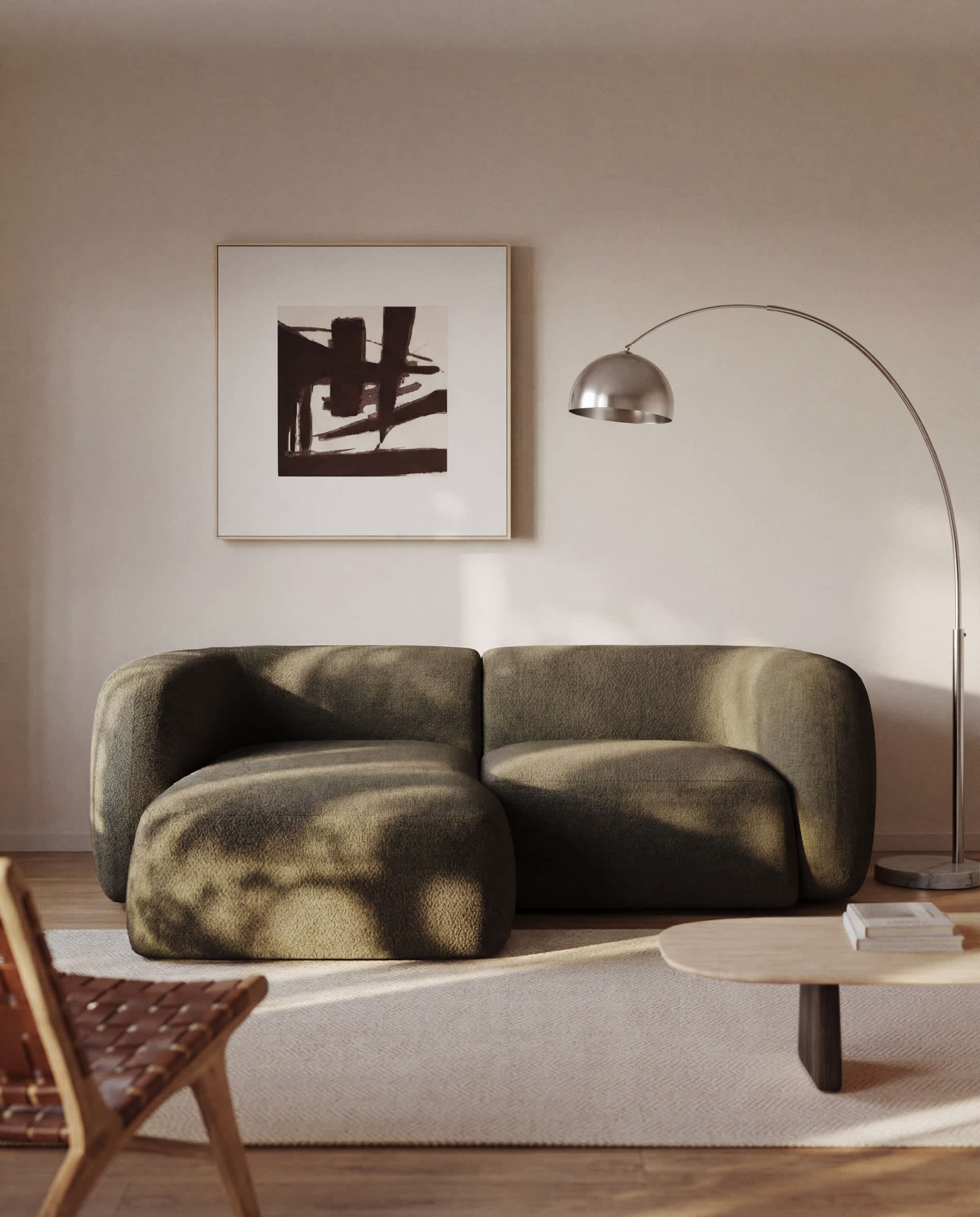 Martina green chenille 2-seater modular sofa with left chaise longue 230 cm