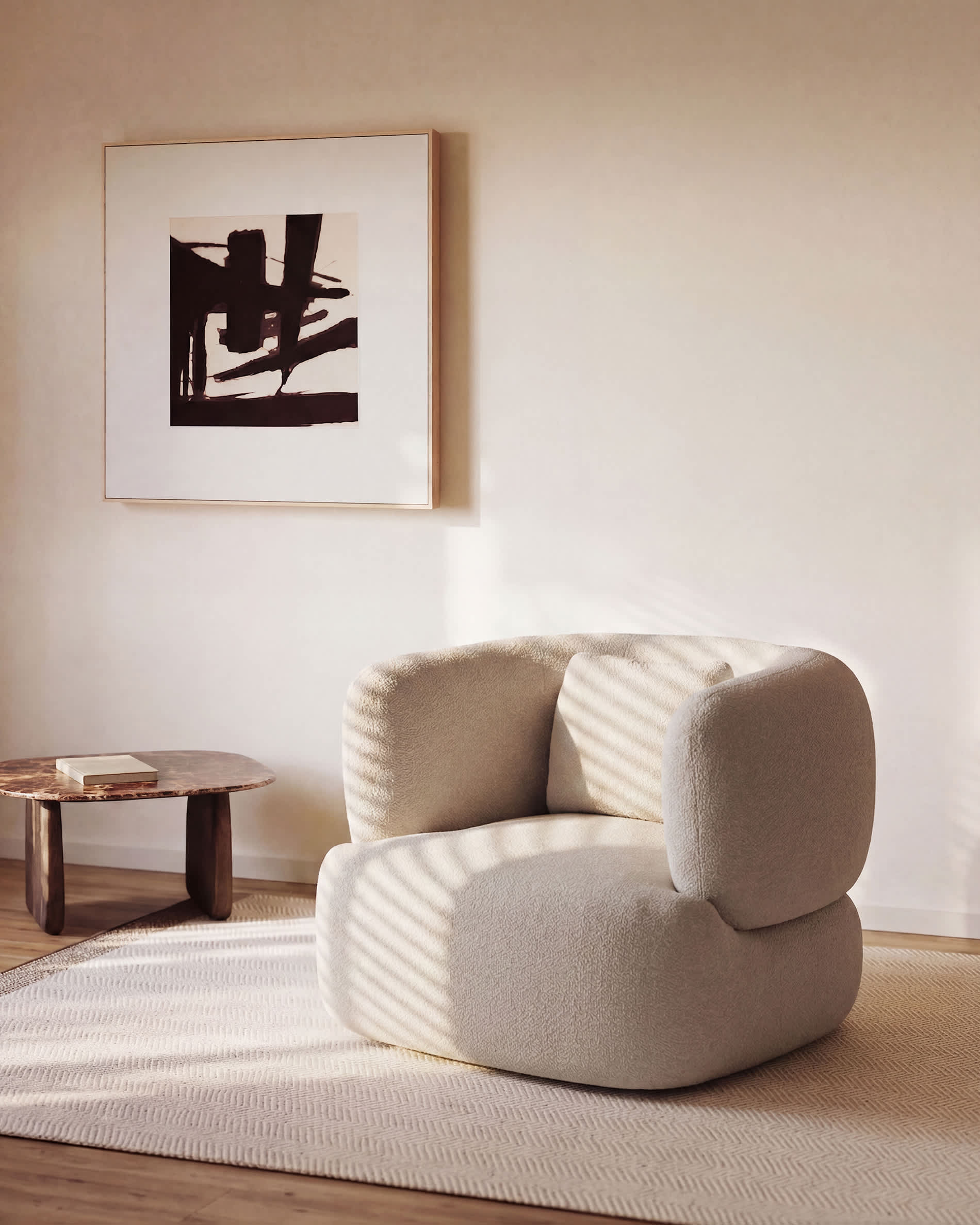 Martina stone-coloured chenille armchair with cushion FSC Mix Credit