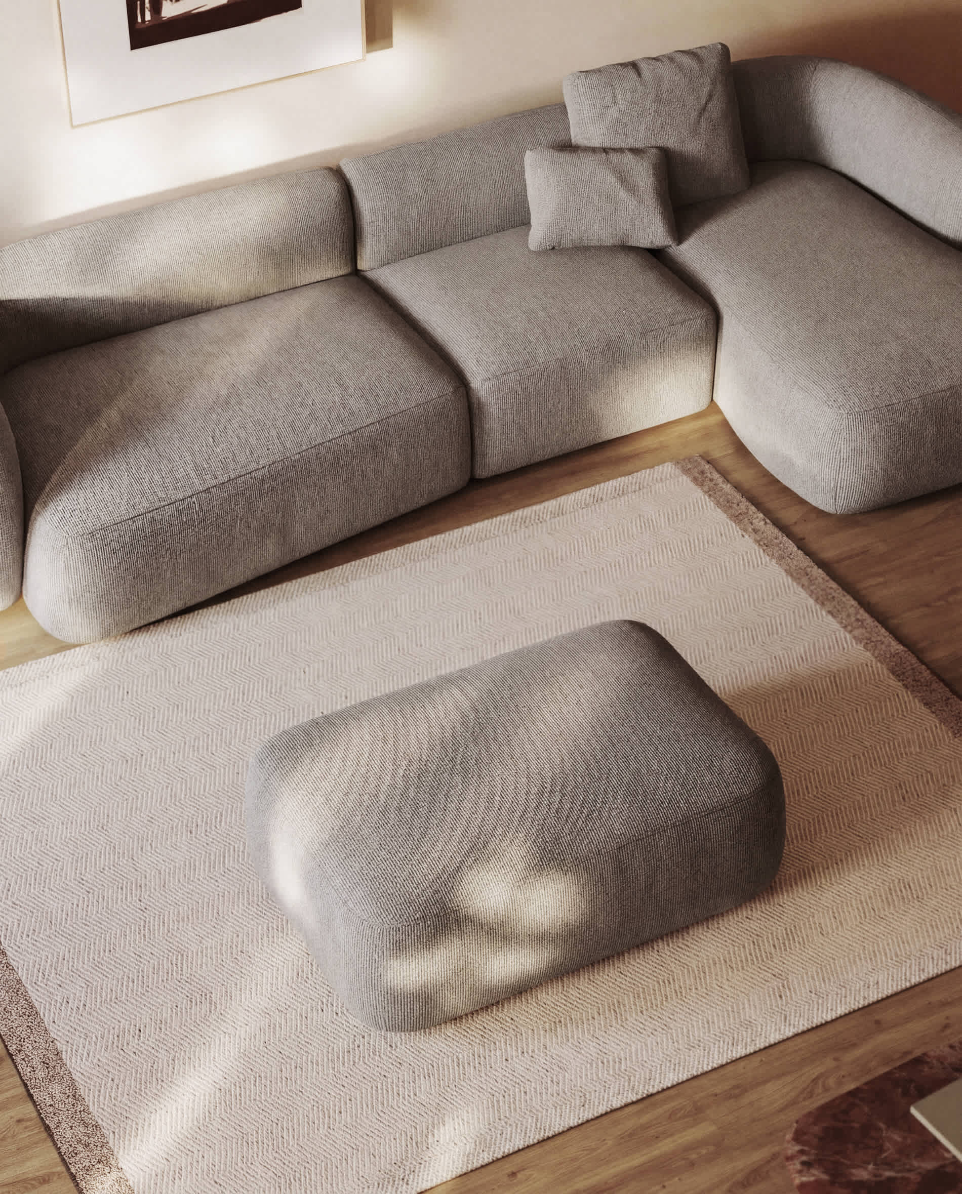 Martina fire-retardant stone-coloured chenille footrest 123 x 85 cm
