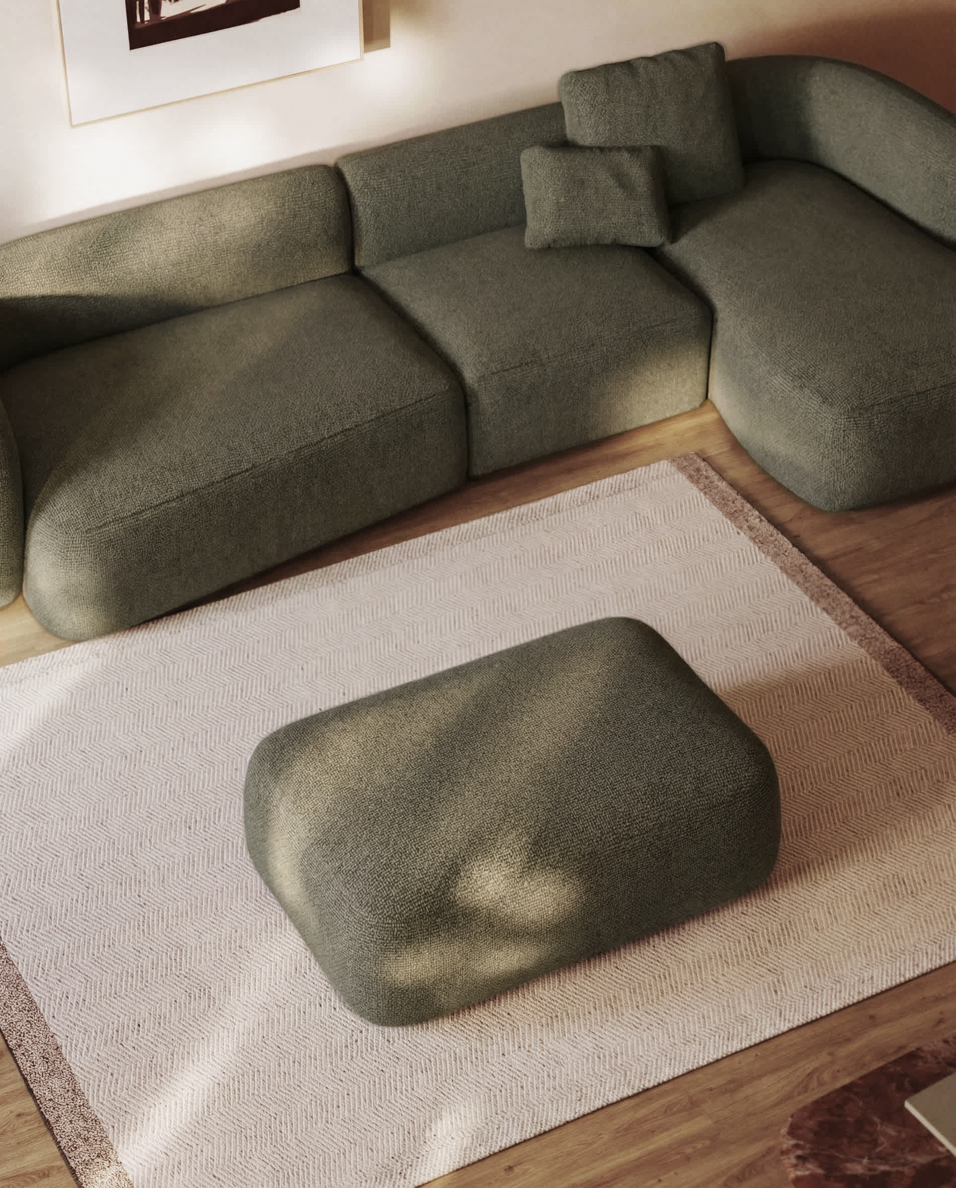 Martina fire-retardant green chenille footrest 123 x 85 cm
