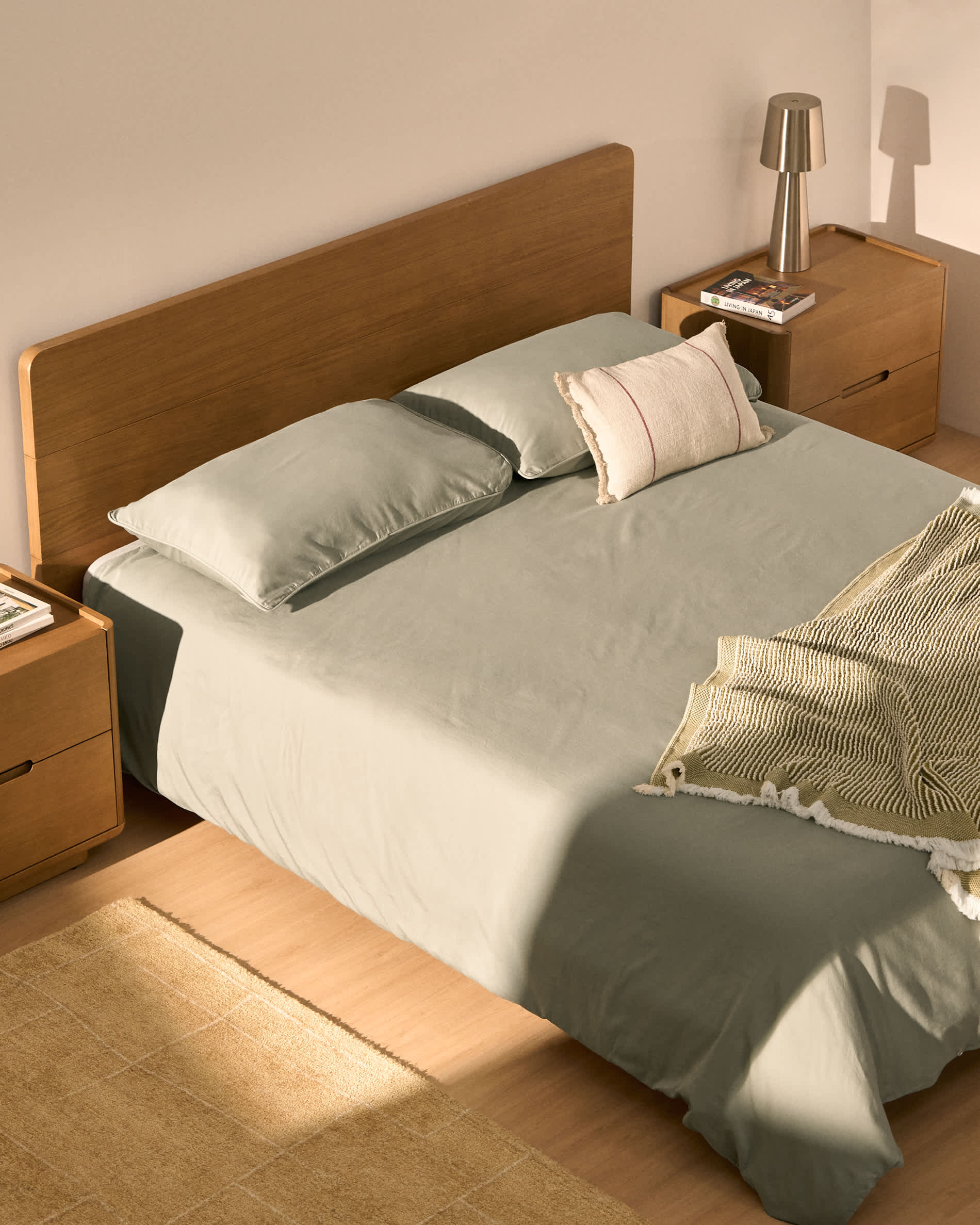 Sirale 100% cotton sateen duvet cover with washed green finish for 150/160cm bed