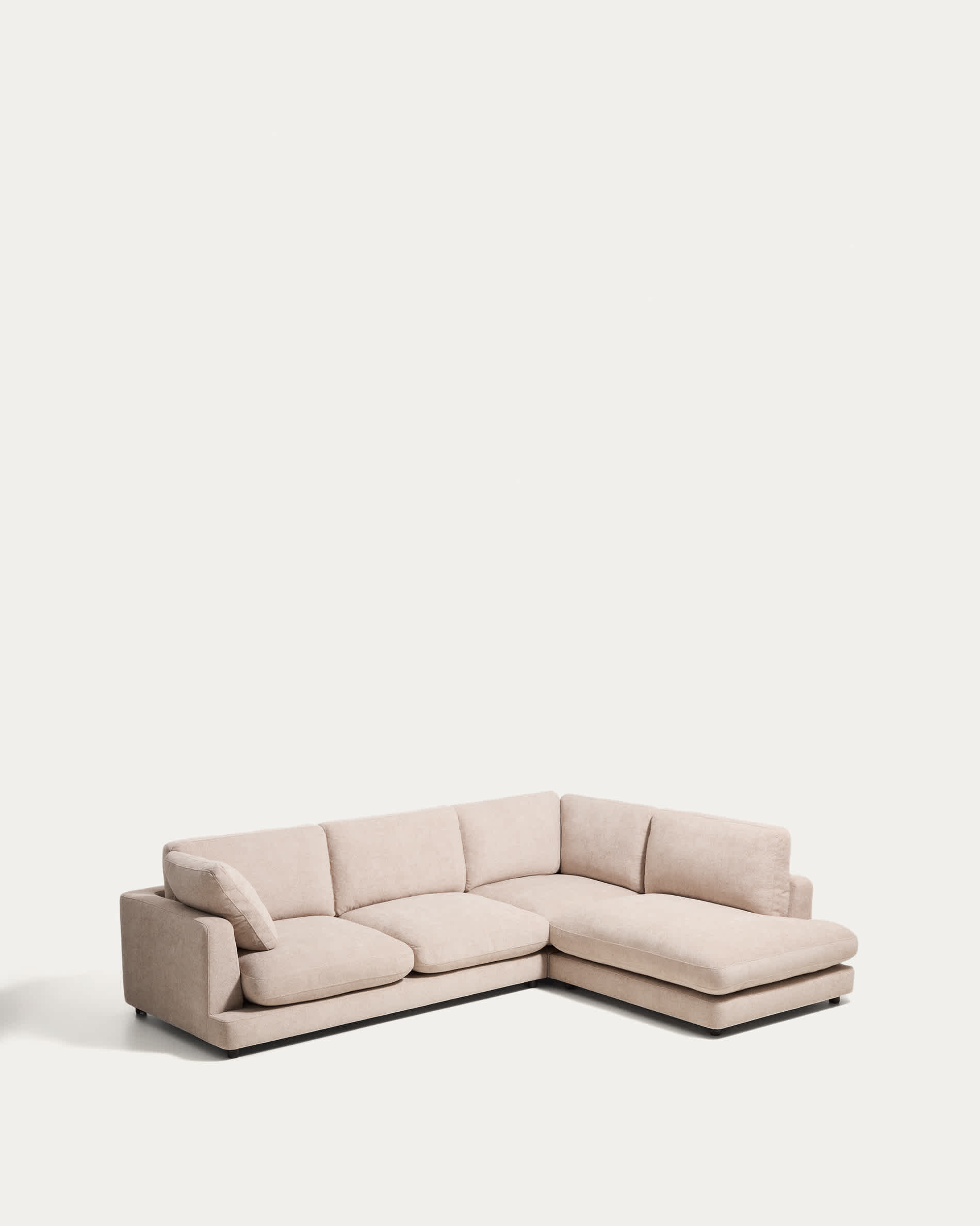Gala 5-seater corner sofa with end module right side in beige micro bouclé FSC Mix Credit 300 x 225cm