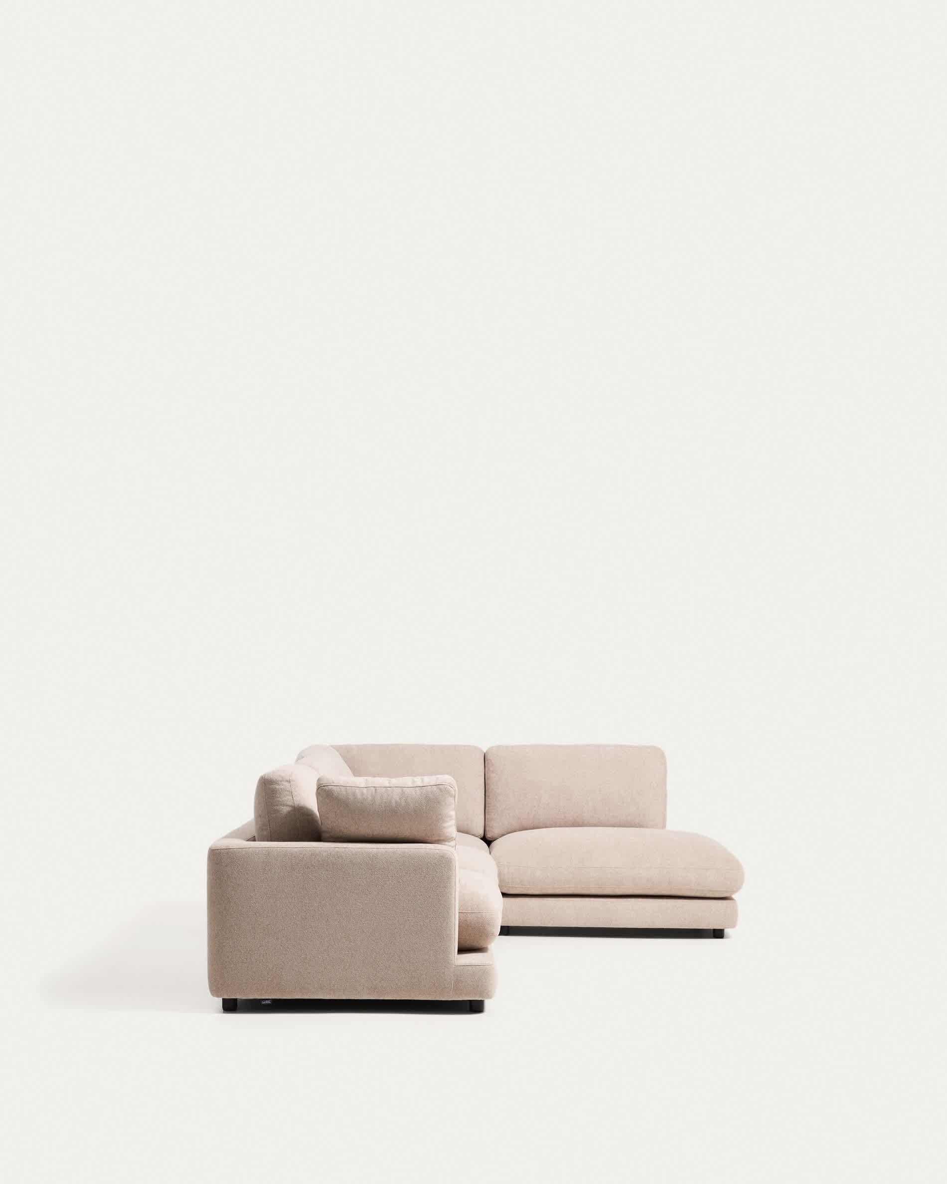 Gala 5-seater corner sofa with end module right side in beige micro bouclé FSC Mix Credit 300 x 225cm