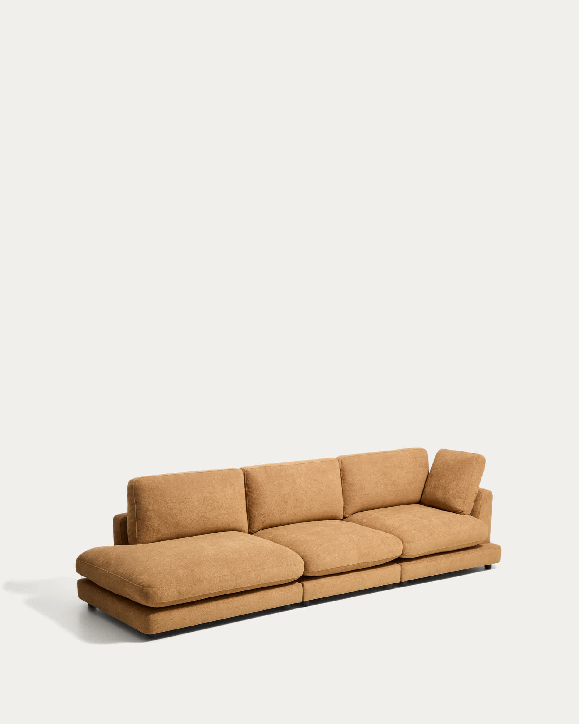 Gala 4-seater modular sofa with end module left side in mustard micro bouclé FSC Mix Credit 315cm