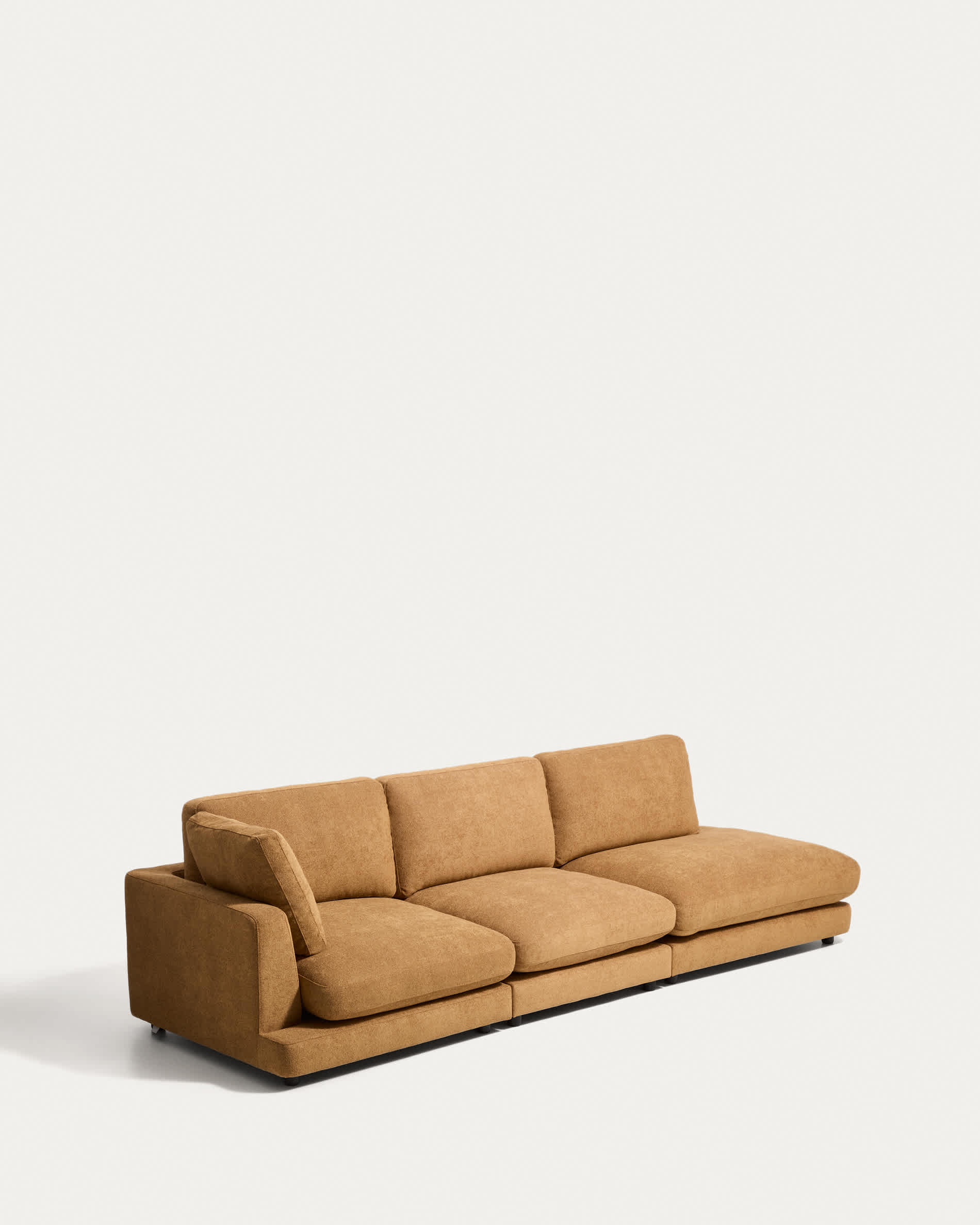 Gala 4-seater modular sofa with end module right side in mustard micro bouclé FSC Mix Credit 315cm
