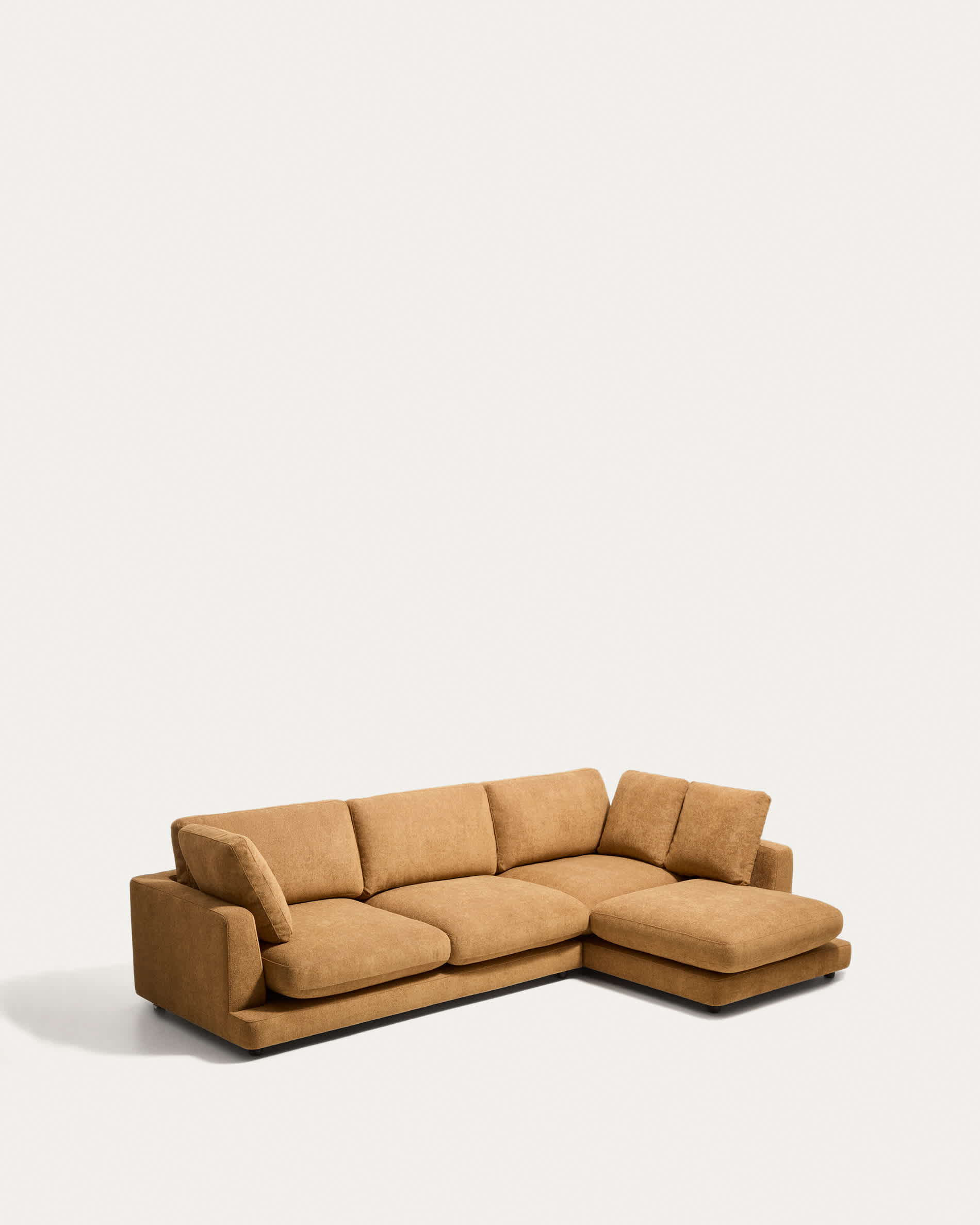Gala mustard 4-seater sofa in micro bouclé with right chaise longue FSC Mix Credit 300cm