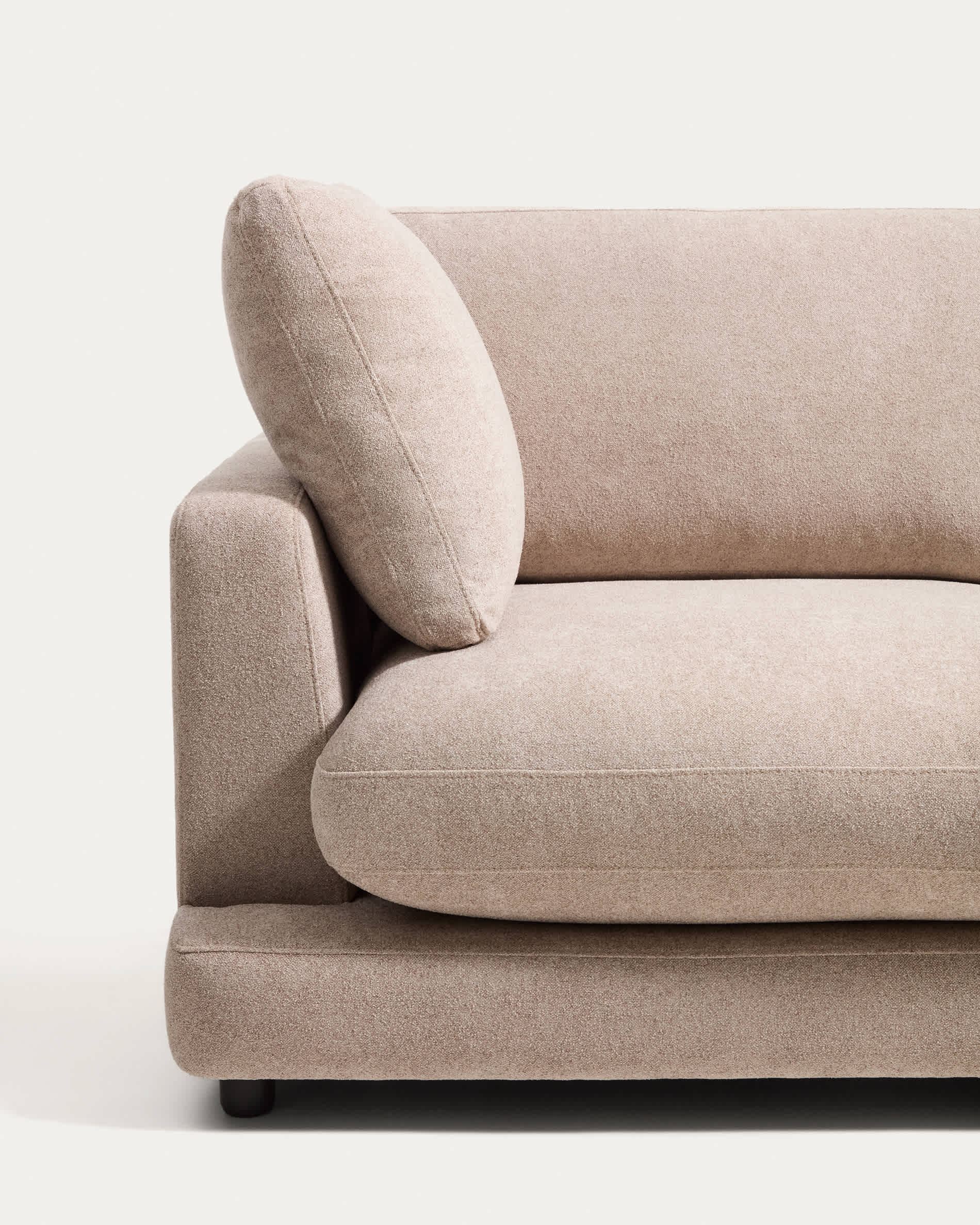 Gala 5-seater corner sofa with end module right side in beige micro bouclé FSC Mix Credit 300 x 225cm
