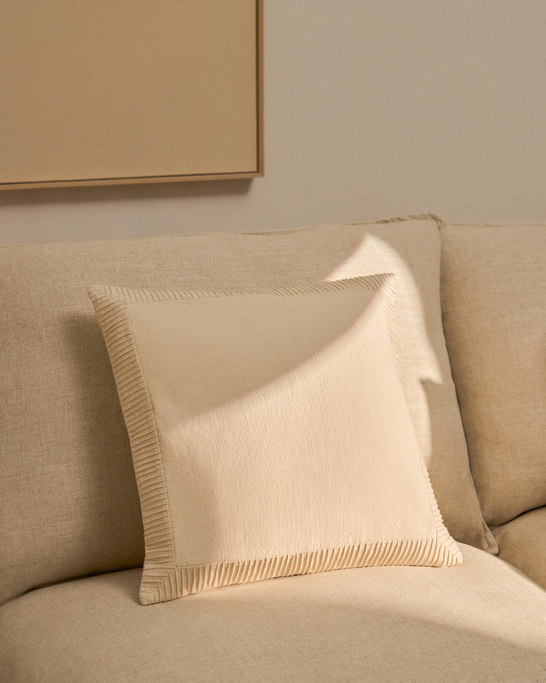 Luadia cotton cushion cover with ecru pleated detail 50 x 50cm