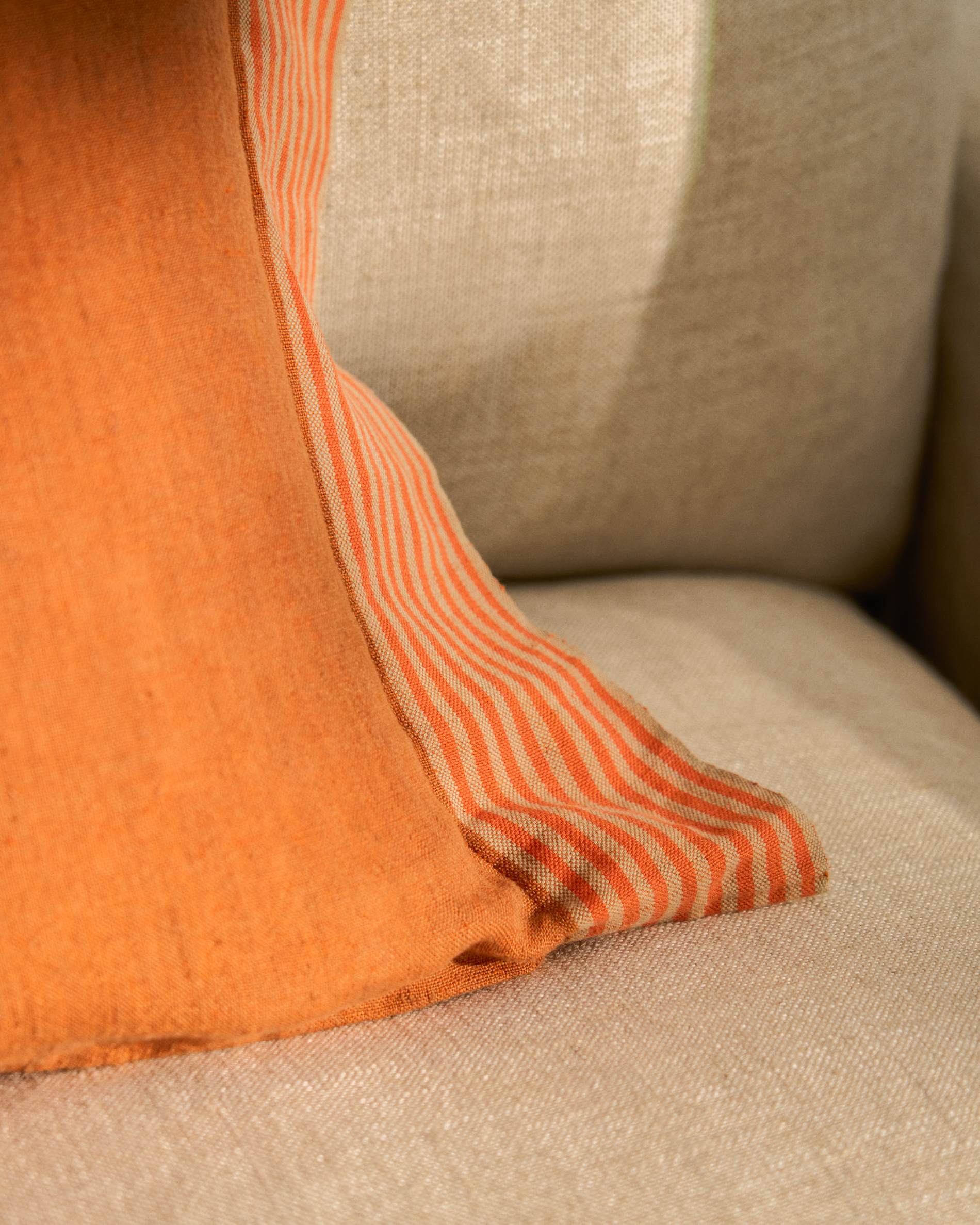 Disea linen cushion cover with orange striped detail 40 x 60 cm