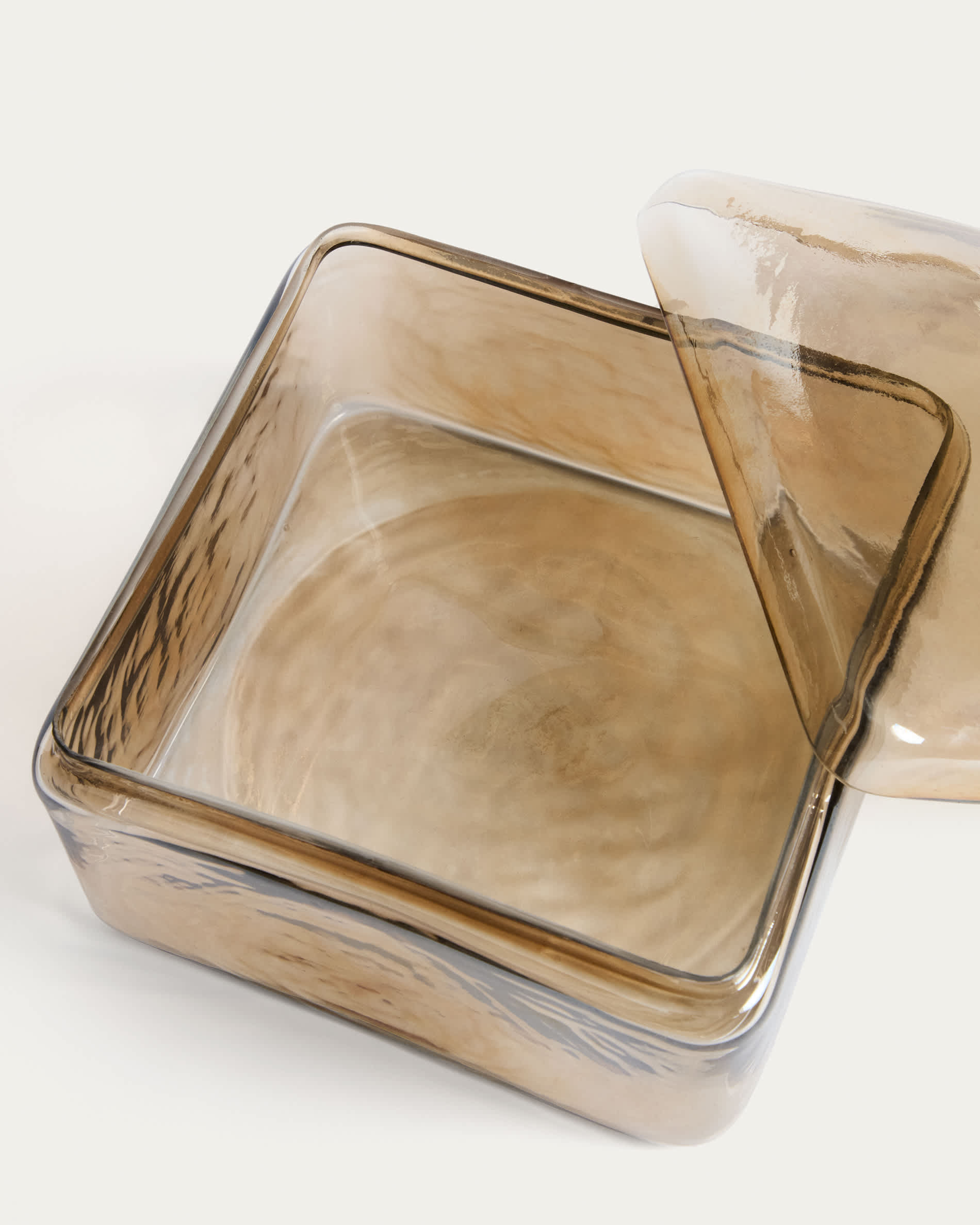 Aveli iridescent beige glass decorative box 19 x 19 cm