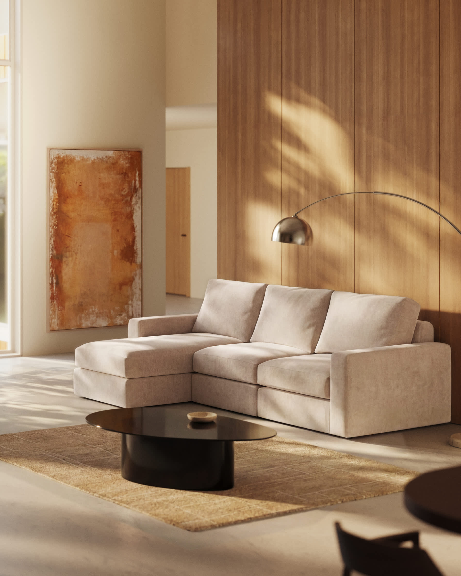 Alea beige chenille 4-seater modular sofa with left chaise longue and removable cover 310cm