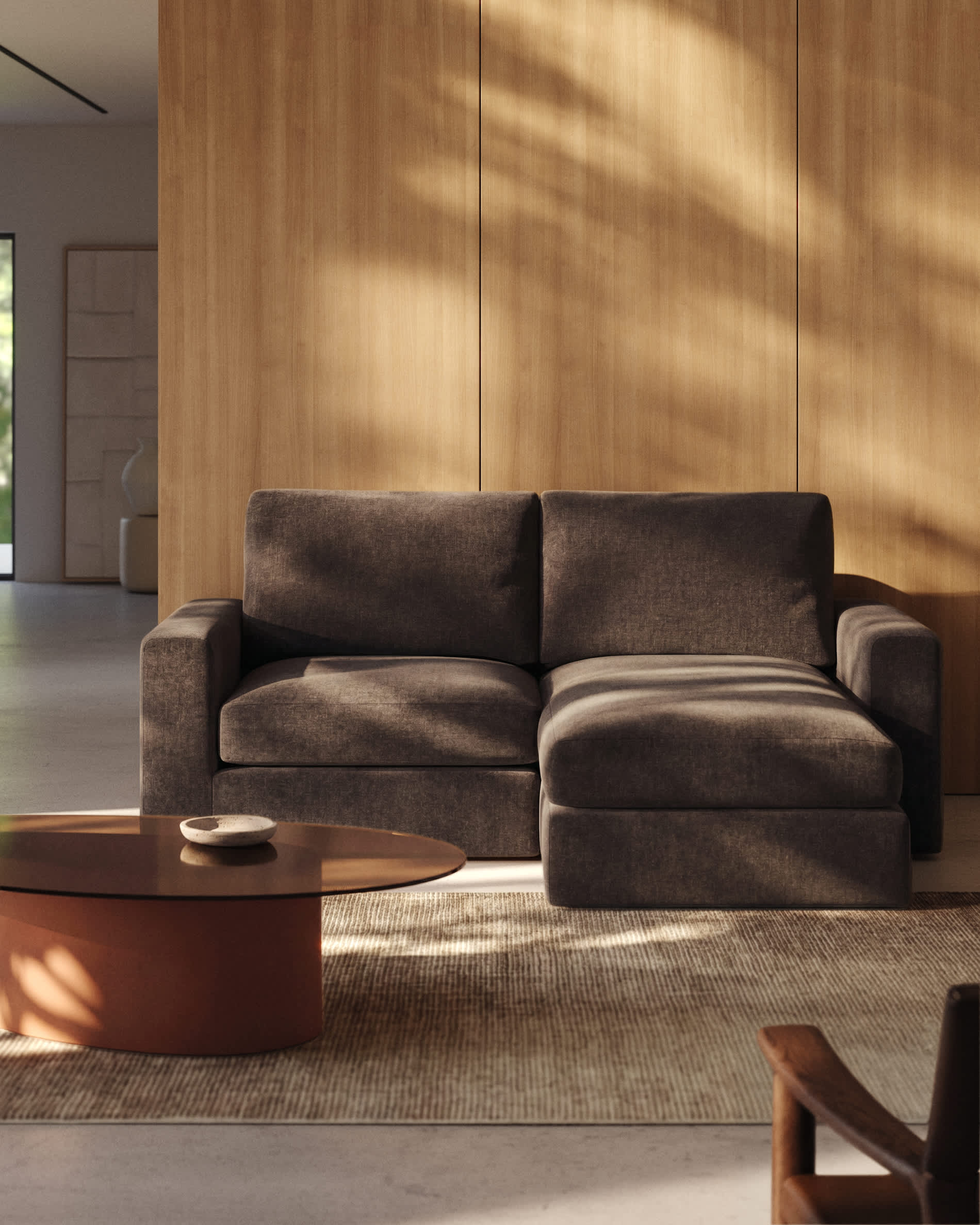 Alea dark brown chenille 3-seater modular sofa with right chaise longue and removable cover 220cm