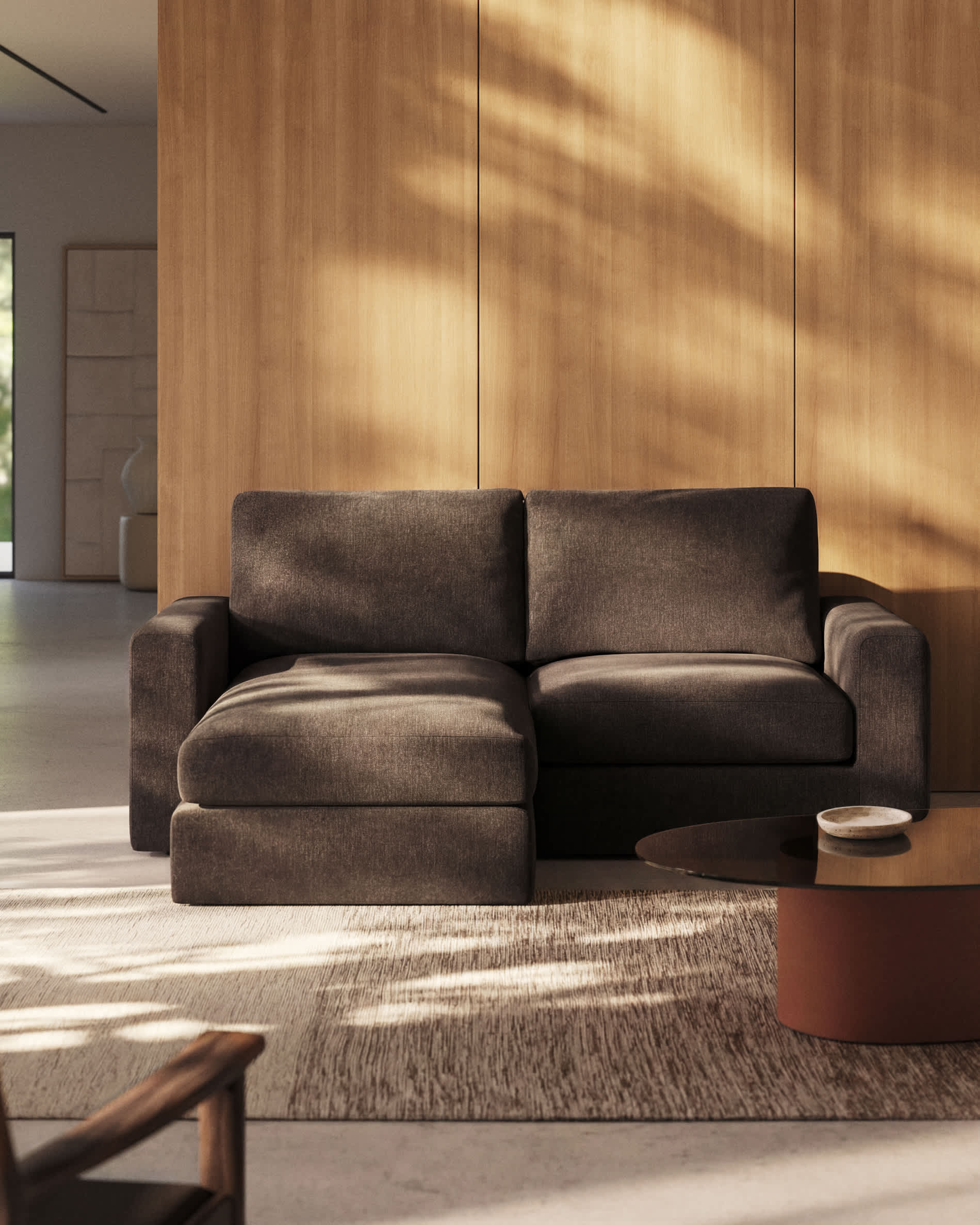Alea dark brown chenille 3-seater modular sofa with left chaise longue and removable cover 220cm