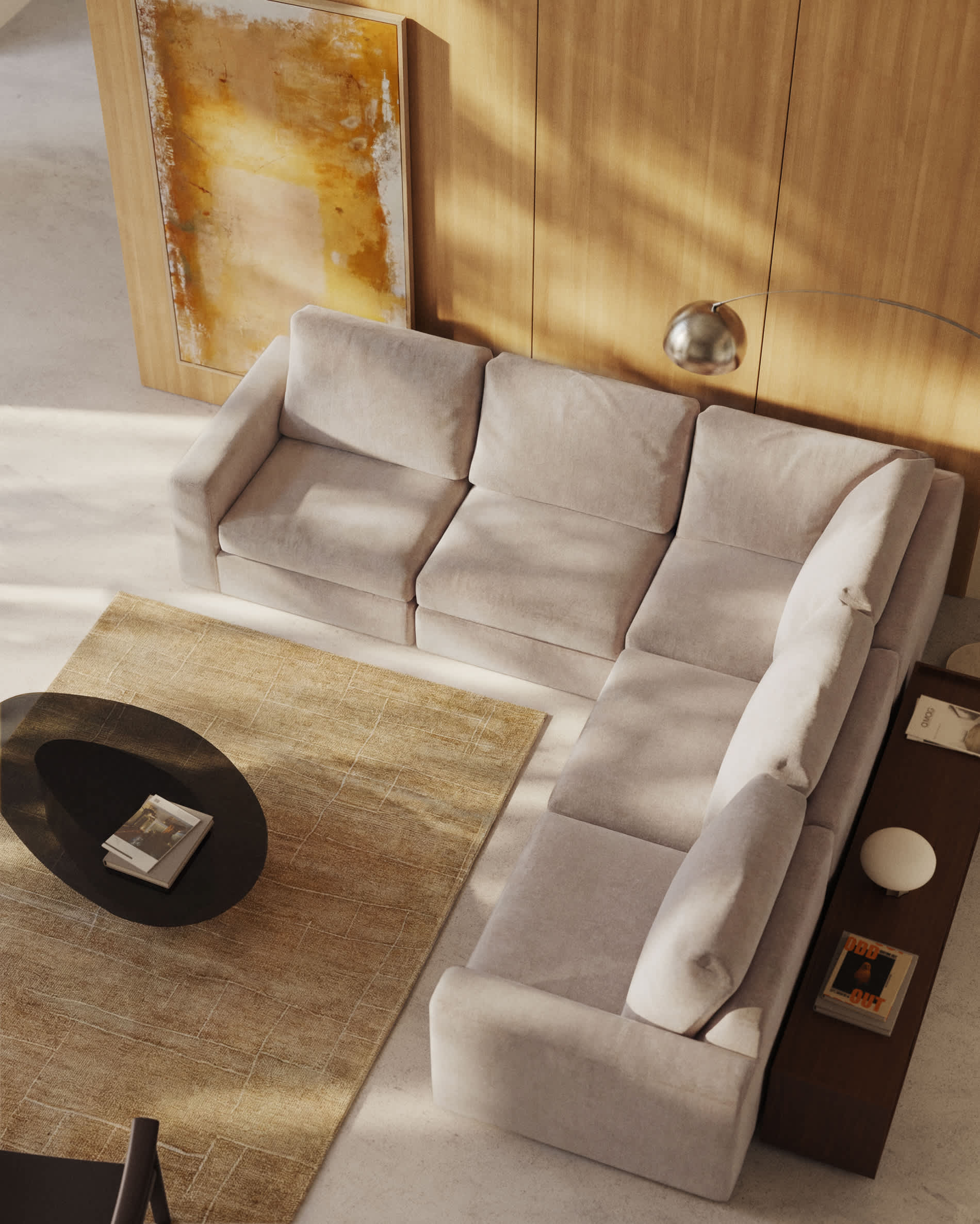 Alea 5-seater modular corner sofa with removable cover in beige chenille 310 x 310cm