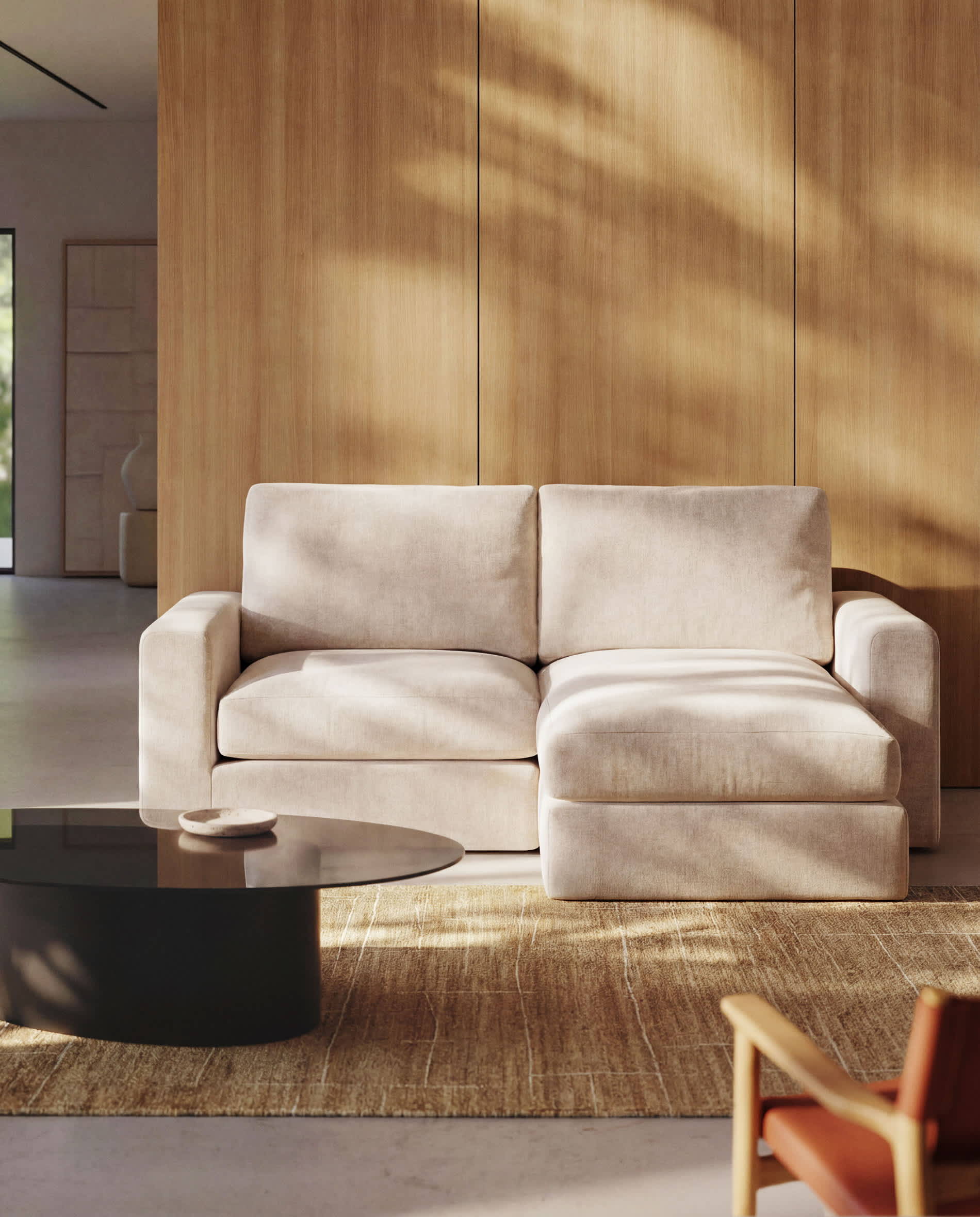 Alea beige chenille 3-seater modular sofa with right chaise longue and removable cover 220cm