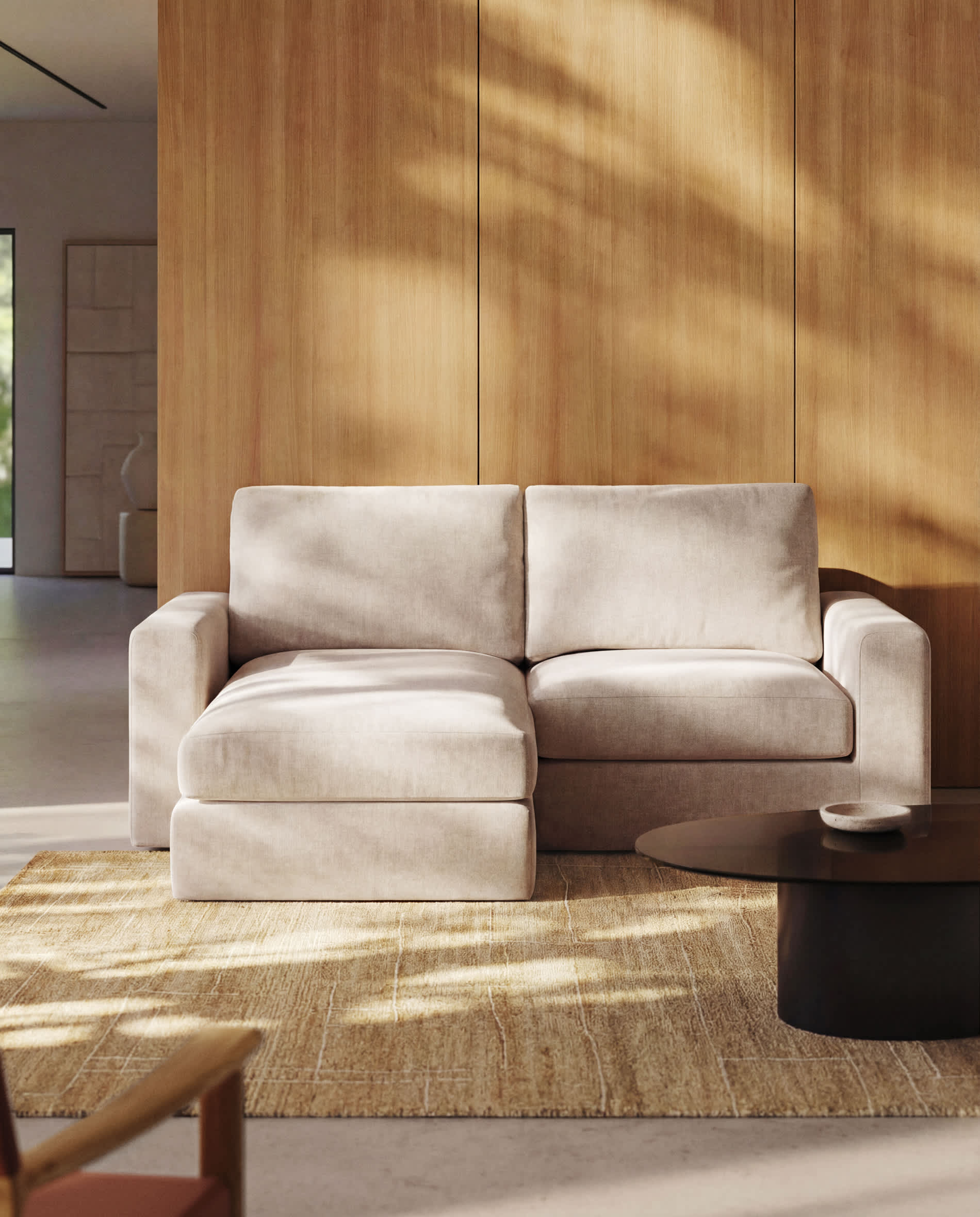 Alea beige chenille 3-seater modular sofa with left chaise longue and removable cover 220cm