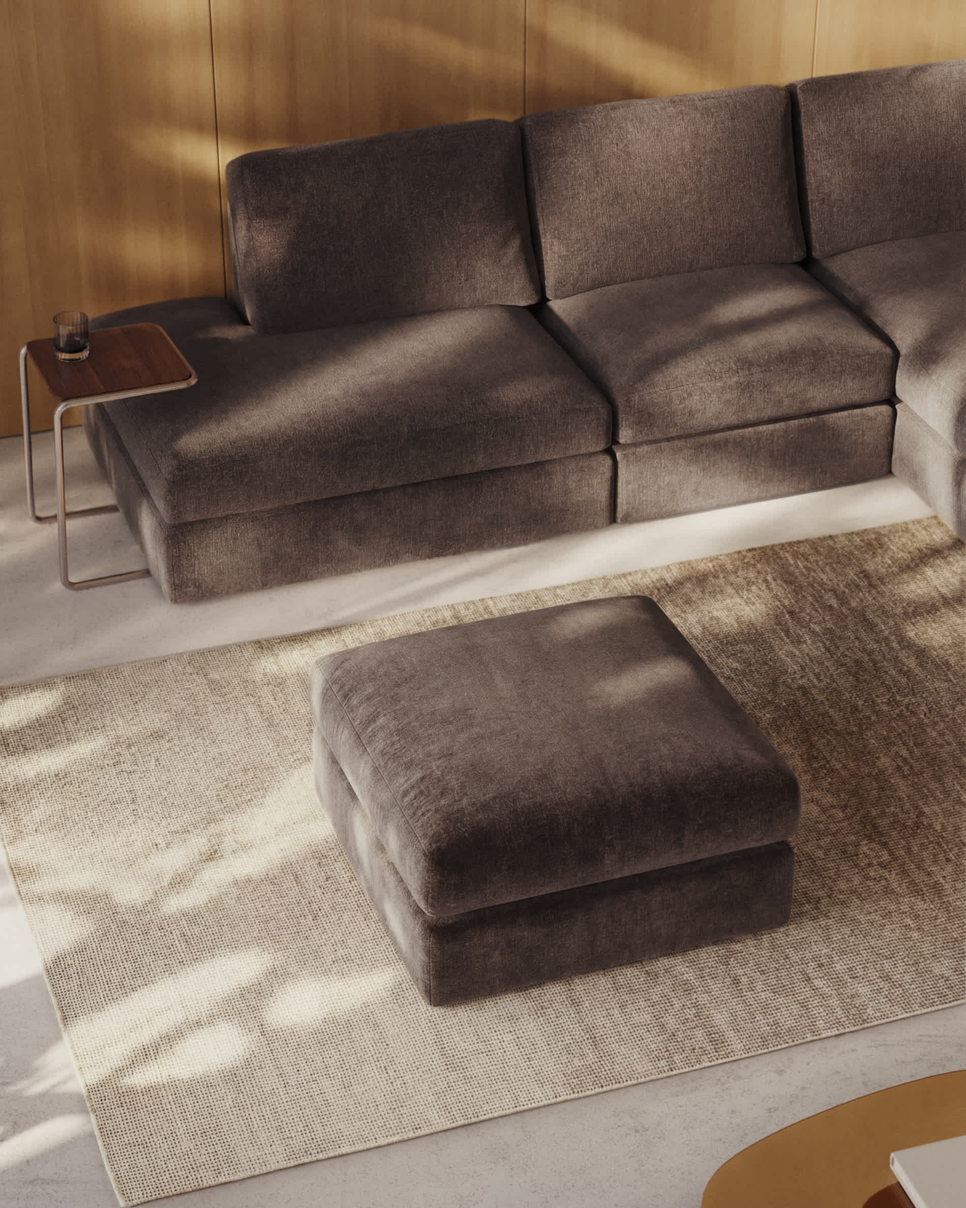 Alea beige chenille footrest with removable cover 90 x 90cm