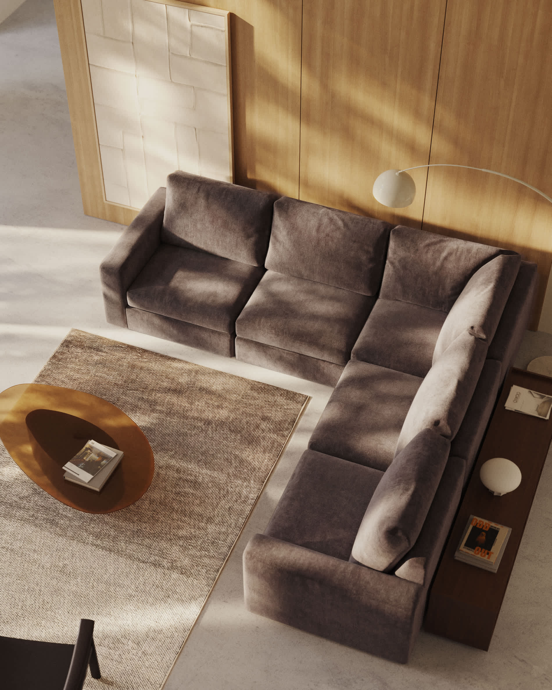 Alea 5-seater modular corner sofa with removable cover in dark brown chenille 310 x 310cm