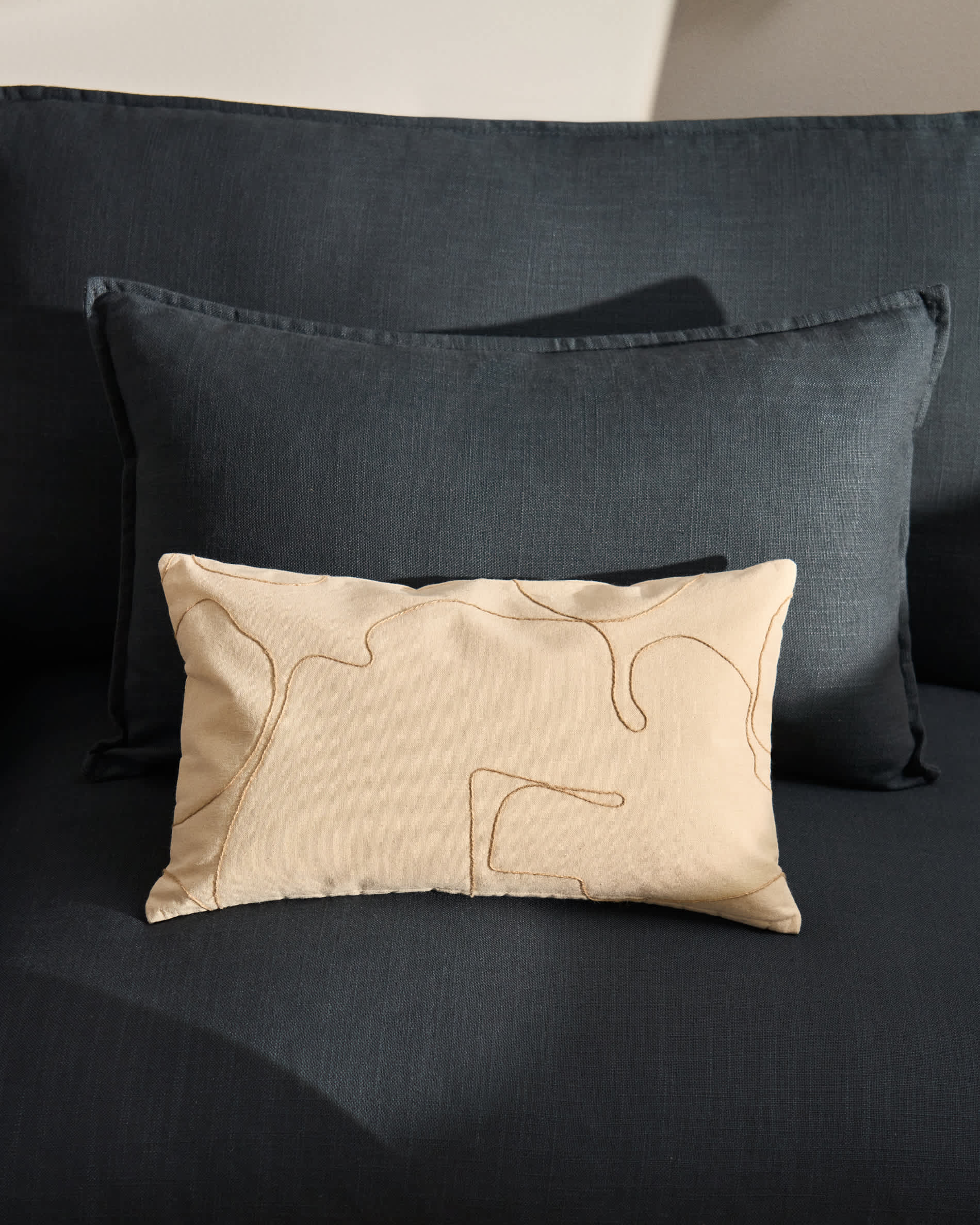 Dibel ecru cotton cushion cover with beige embroidery detail 30 x 50cm