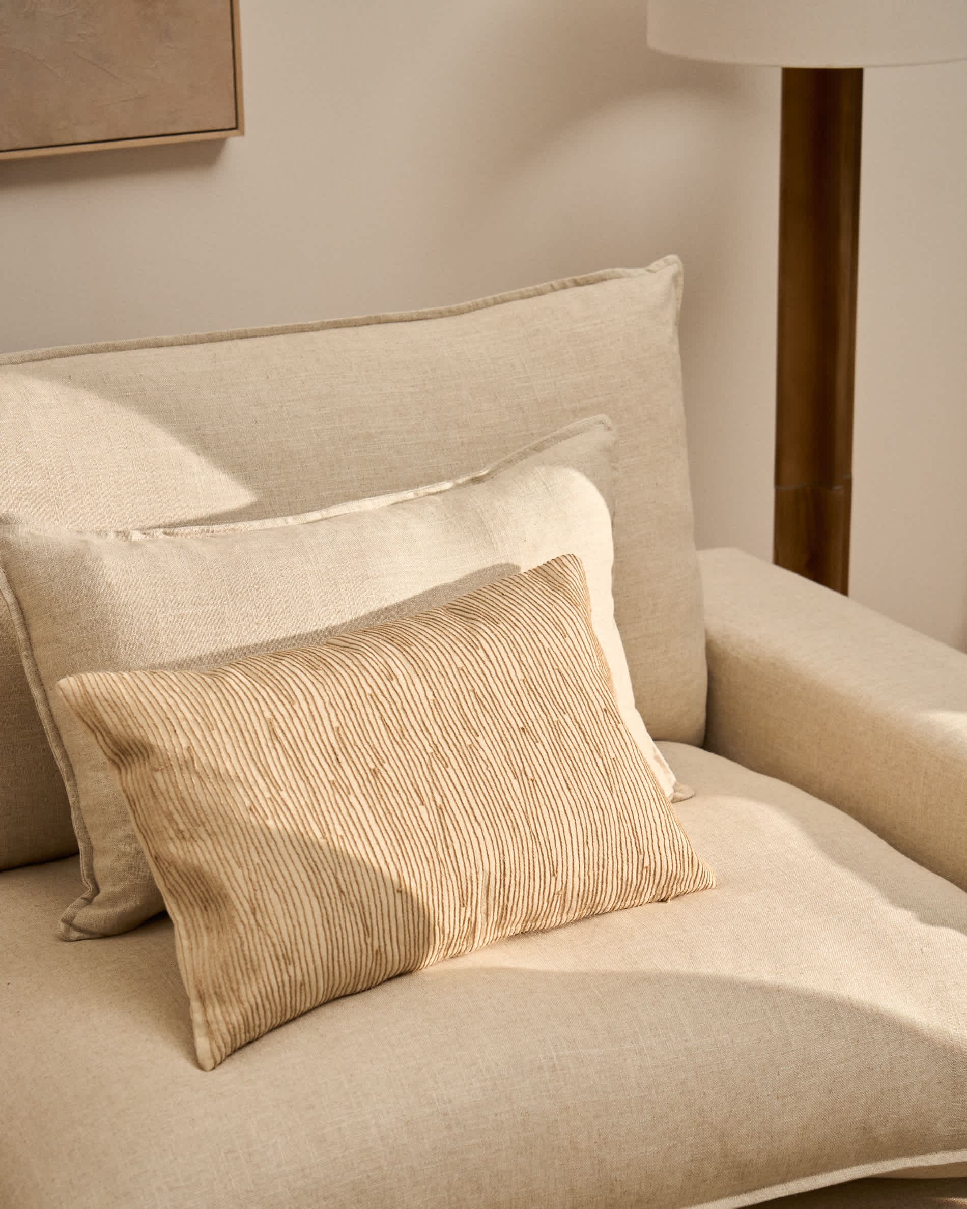 Belae ecru cotton cushion cover with beige jute embroidery 40 x 60cm