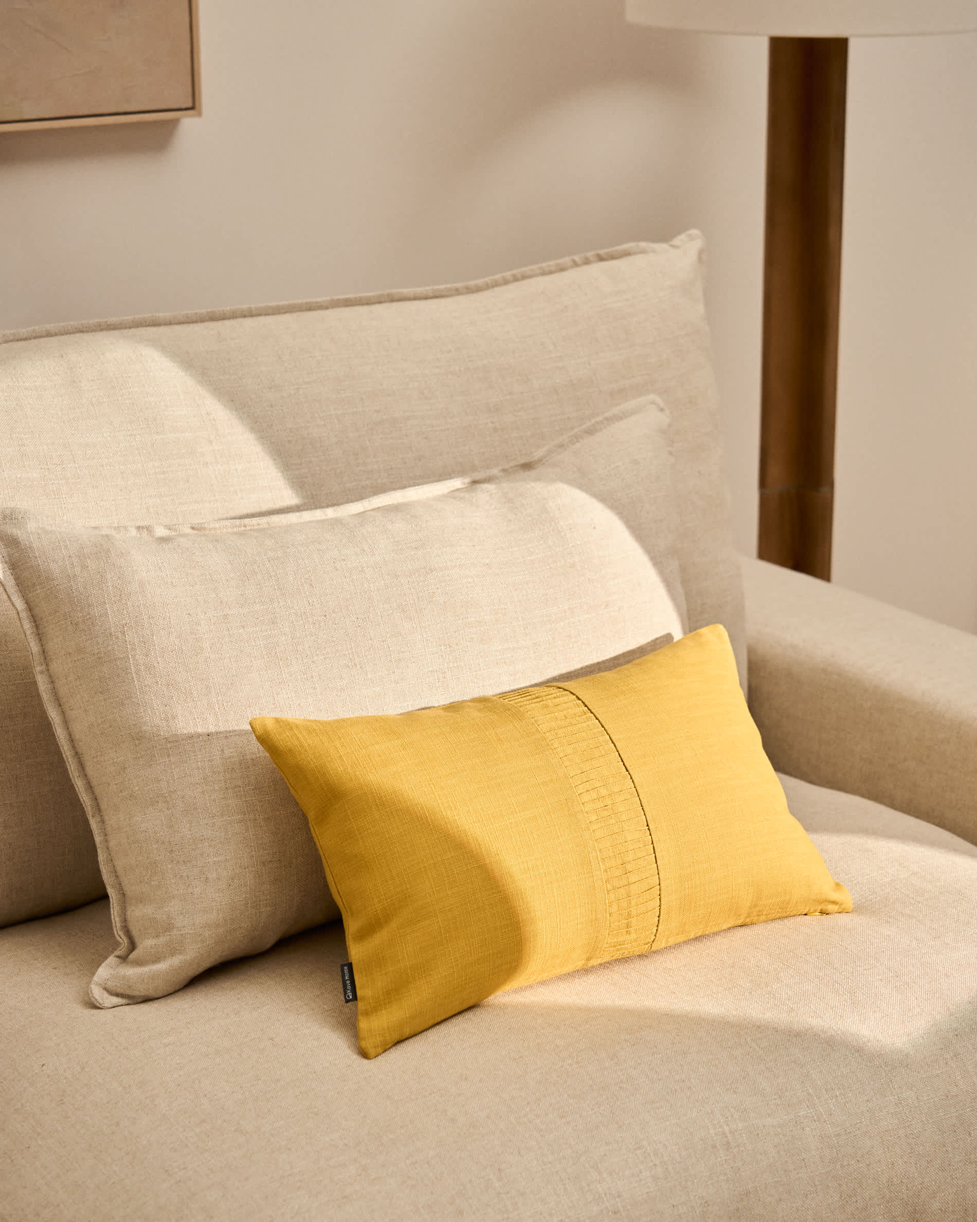 Luadia cotton cushion cover with yellow pleated detail 30 x 50cm